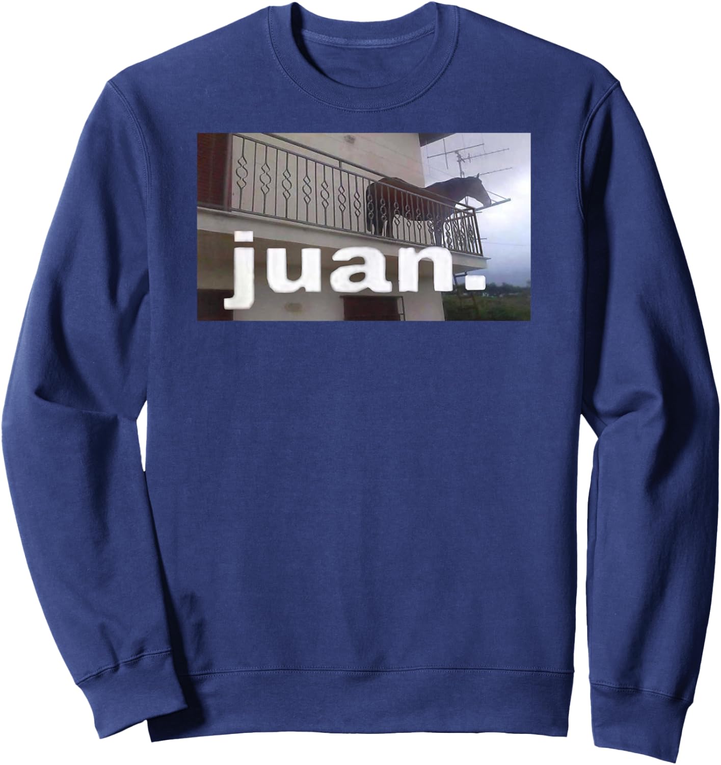 Juan Horse Meme on Balcony Sweatshirt - Sweatshirt | Navy
