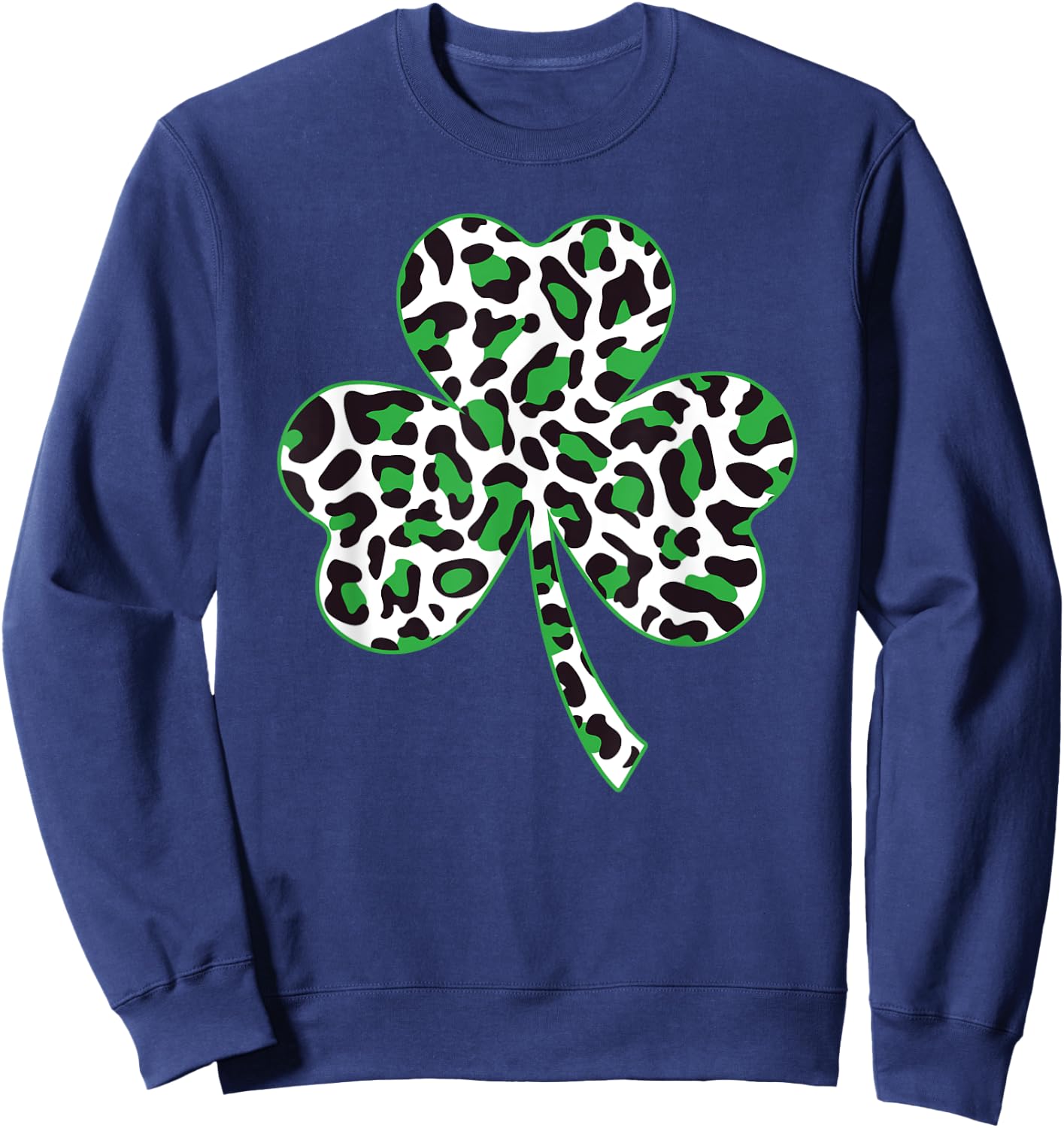 Cute Shamrock Leopard Print St Patricks Day Irish Pattern Sweatshirt - Sweatshirt | Navy