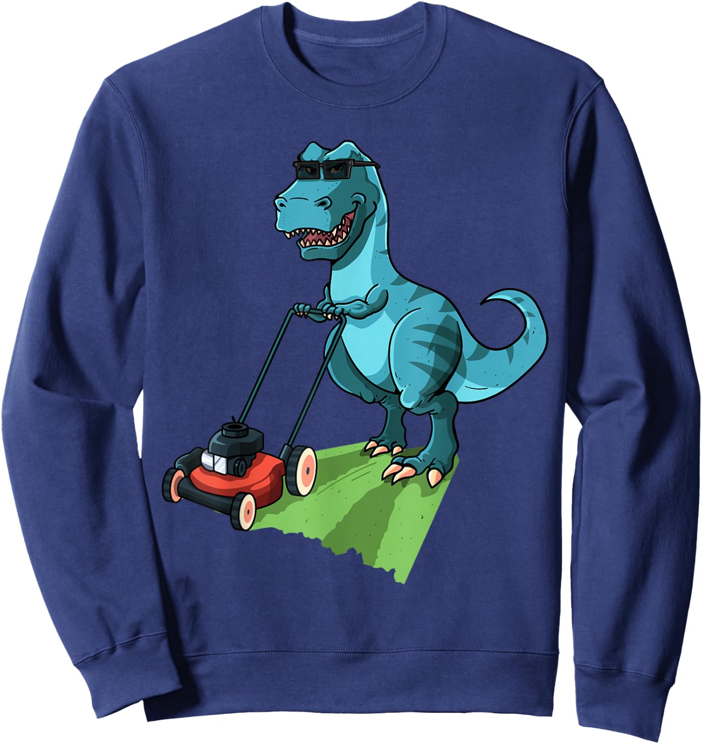 Funny Lawn Mower T-Rex Tractor Mowing Gift Kids Toddler Sweatshirt - Sweatshirt | Navy