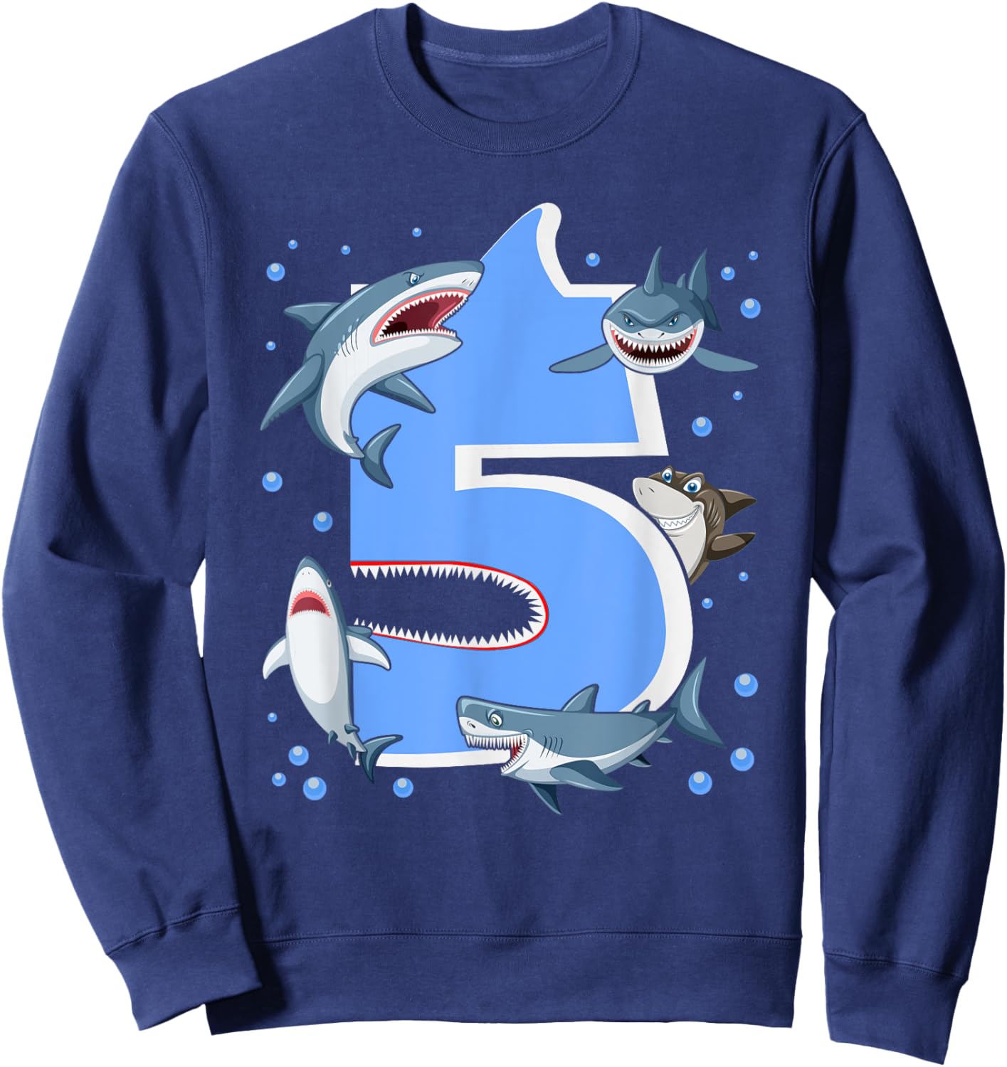 5th Birthday Boys Shark 5 years Old Shark B-day Sweatshirt - Sweatshirt | Navy