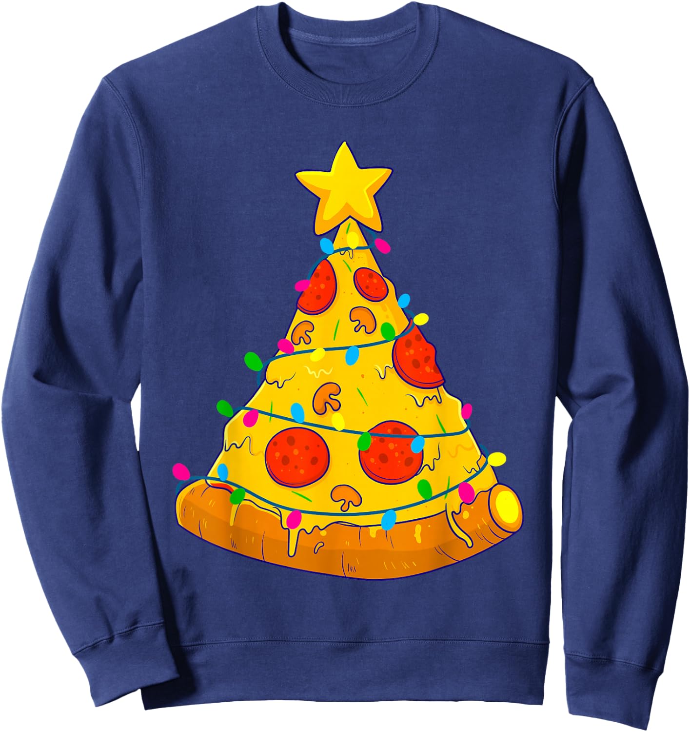 Pizza Christmas Tree Lights Xmas Gamer Gifts Men Kids Boys Sweatshirt - Sweatshirt | Navy