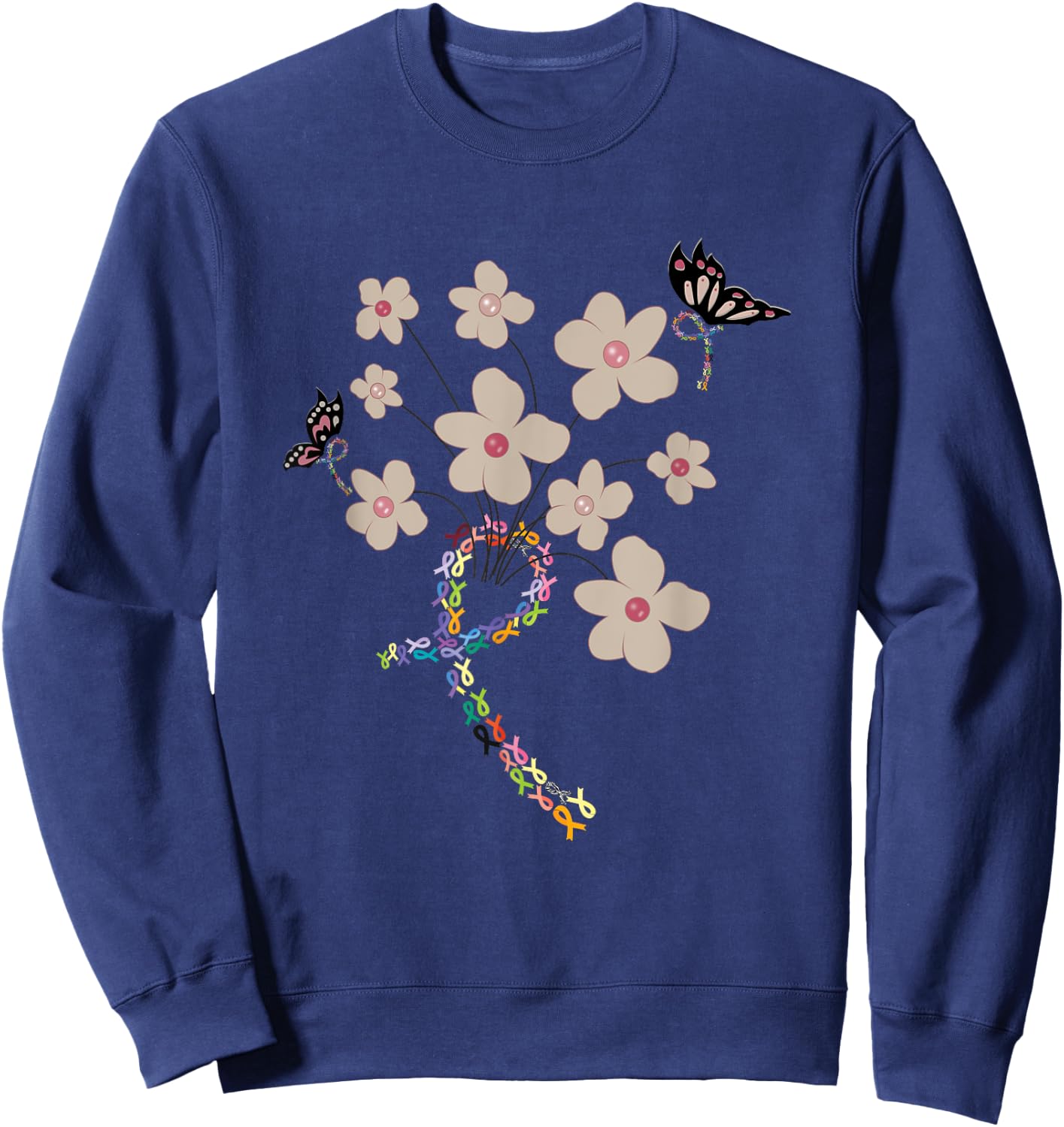 All Cancer Matters Awareness All Ribbons Butterfly Sweatshirt - Sweatshirt | Navy
