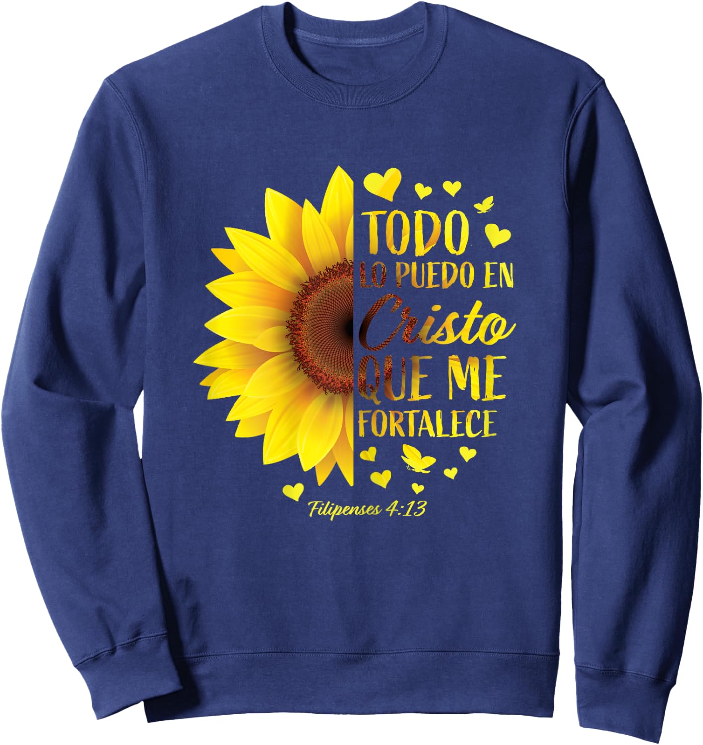Christian Gift Spanish Women Religious Bible Verse Sunflower Sweatshirt - Sweatshirt | Navy