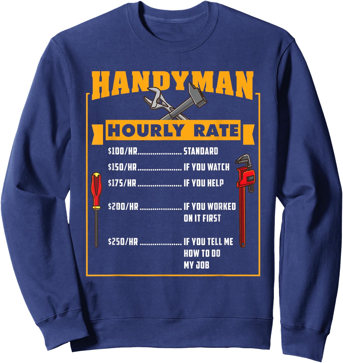Handyman Hourly Rate Funny Fathers Day Dad Sweatshirt - Sweatshirt | Navy