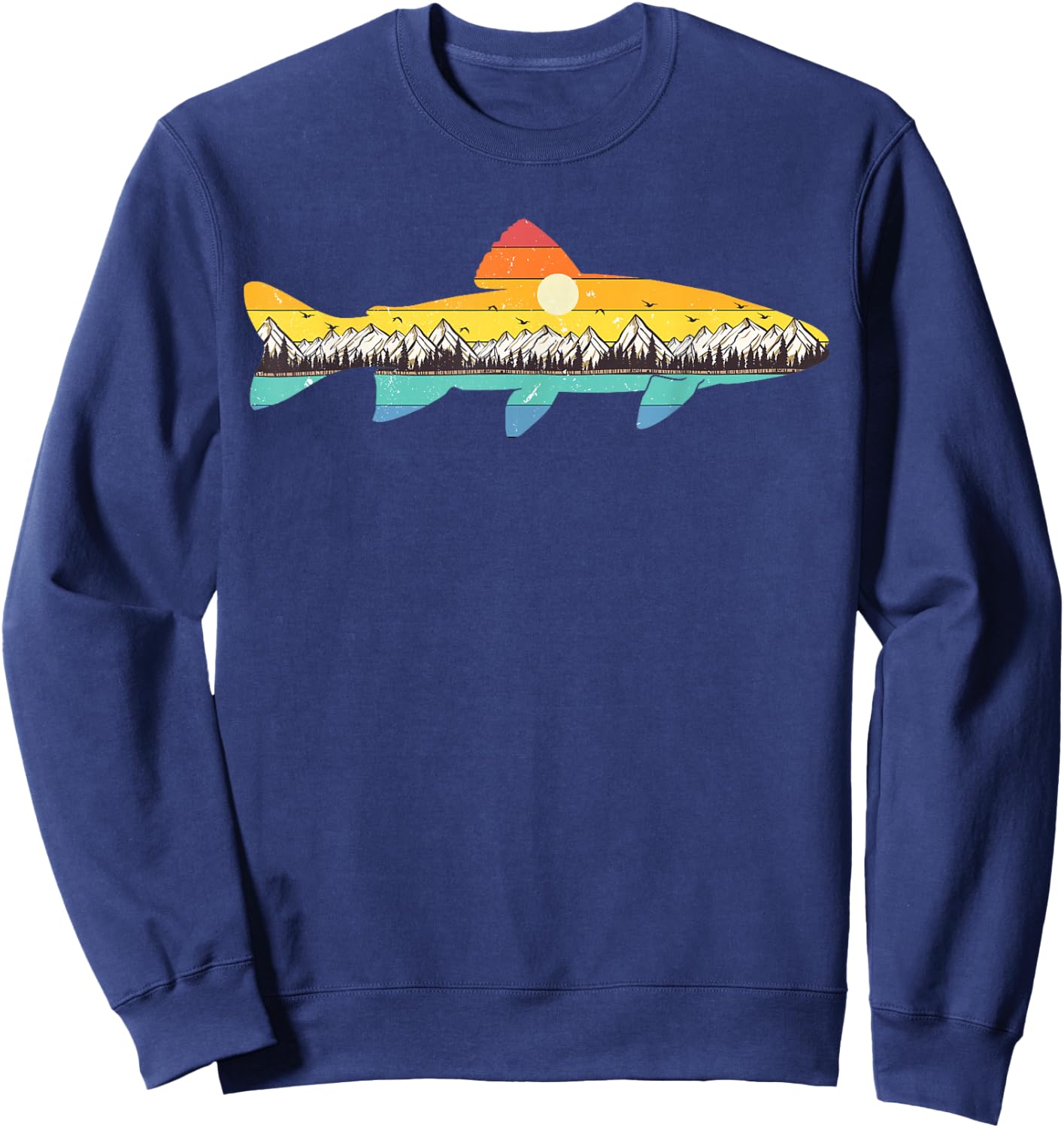 Trout Fly Fishing Outdoor Forest Nature Wildlife Fisherman Sweatshirt - Sweatshirt | Navy