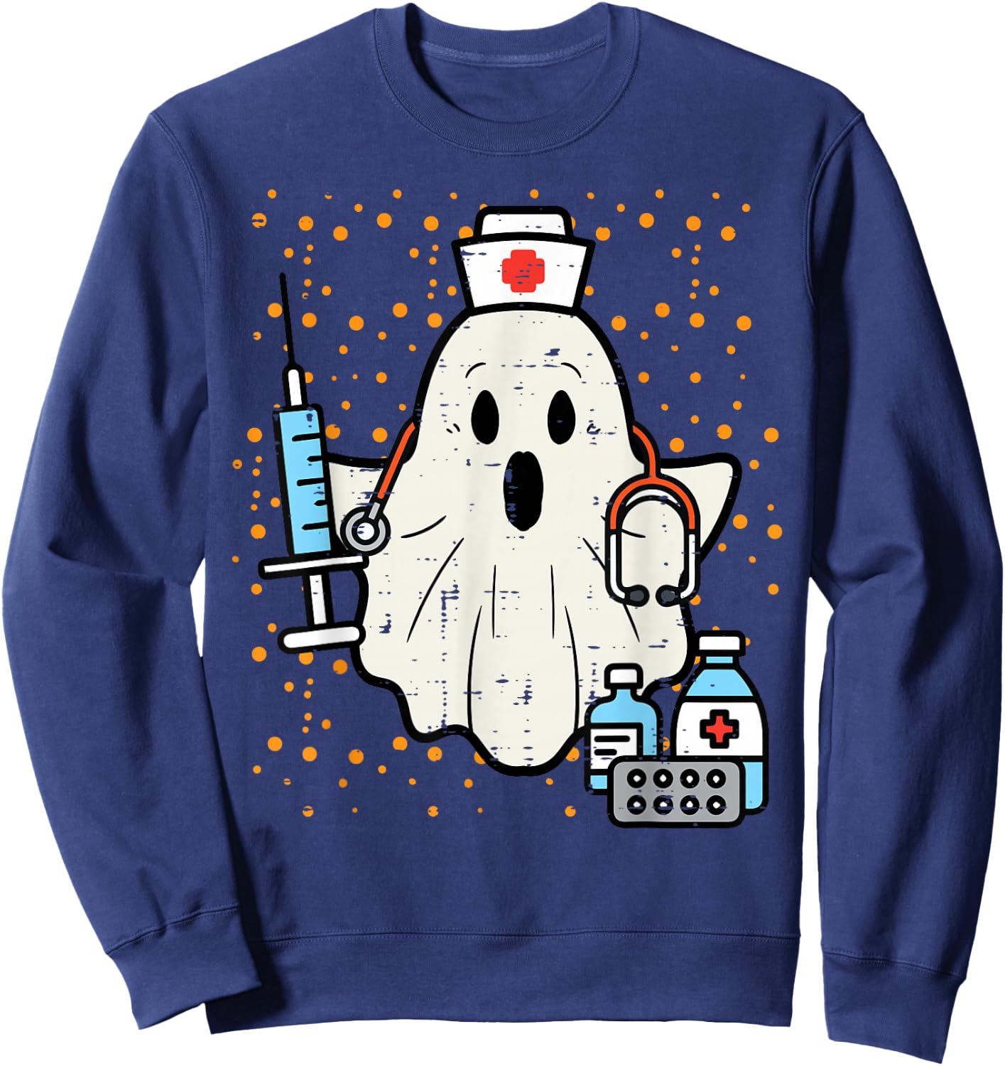 Halloween Nurse Ghost Boo Nursing Scrub Top Costume Women Sweatshirt - Sweatshirt | Navy
