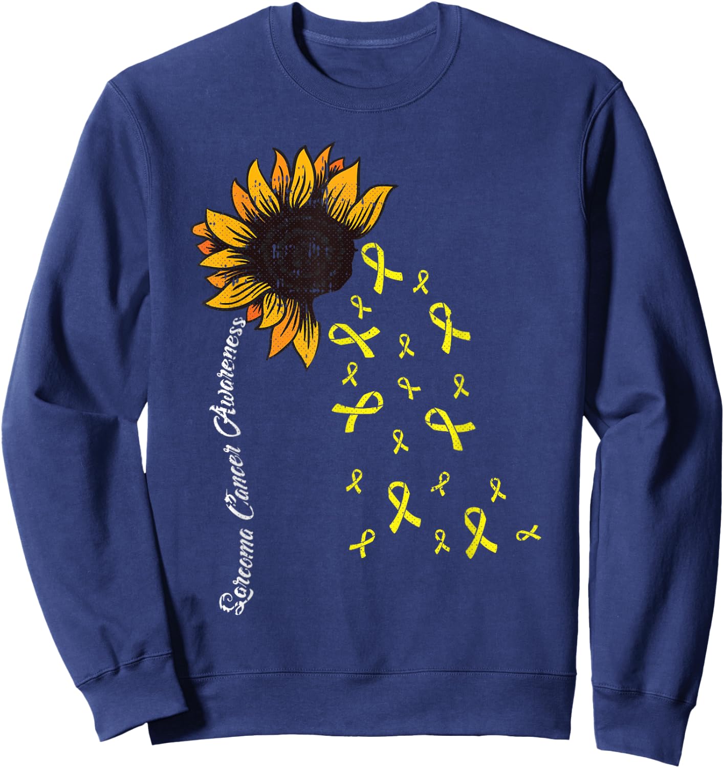 Sarcoma Cancer Awareness Yellow Ribbon Sunflower Warrior Sweatshirt - Sweatshirt | Navy