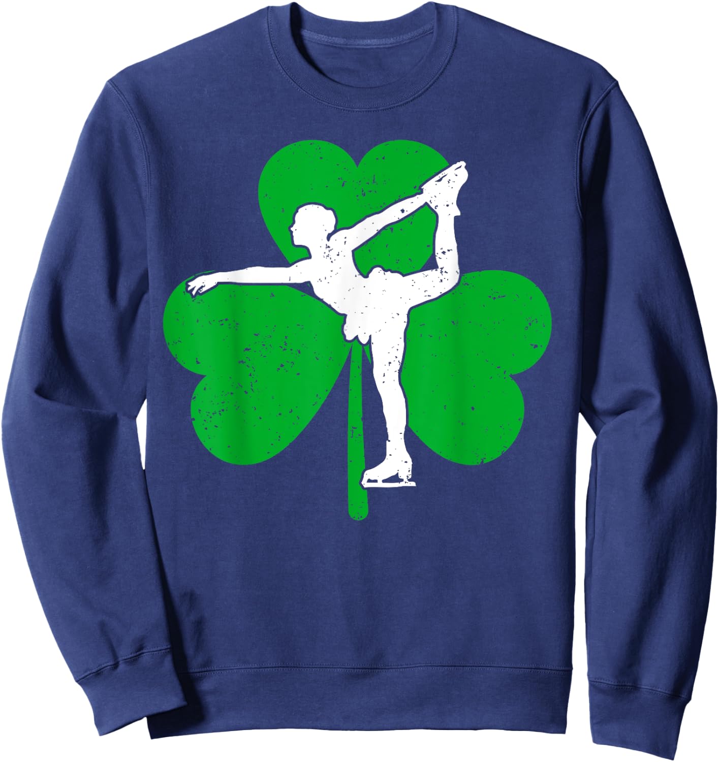 Skater Girl Shamrock Irish Ice Skating St. Patrick's Day Sweatshirt - Sweatshirt | Navy
