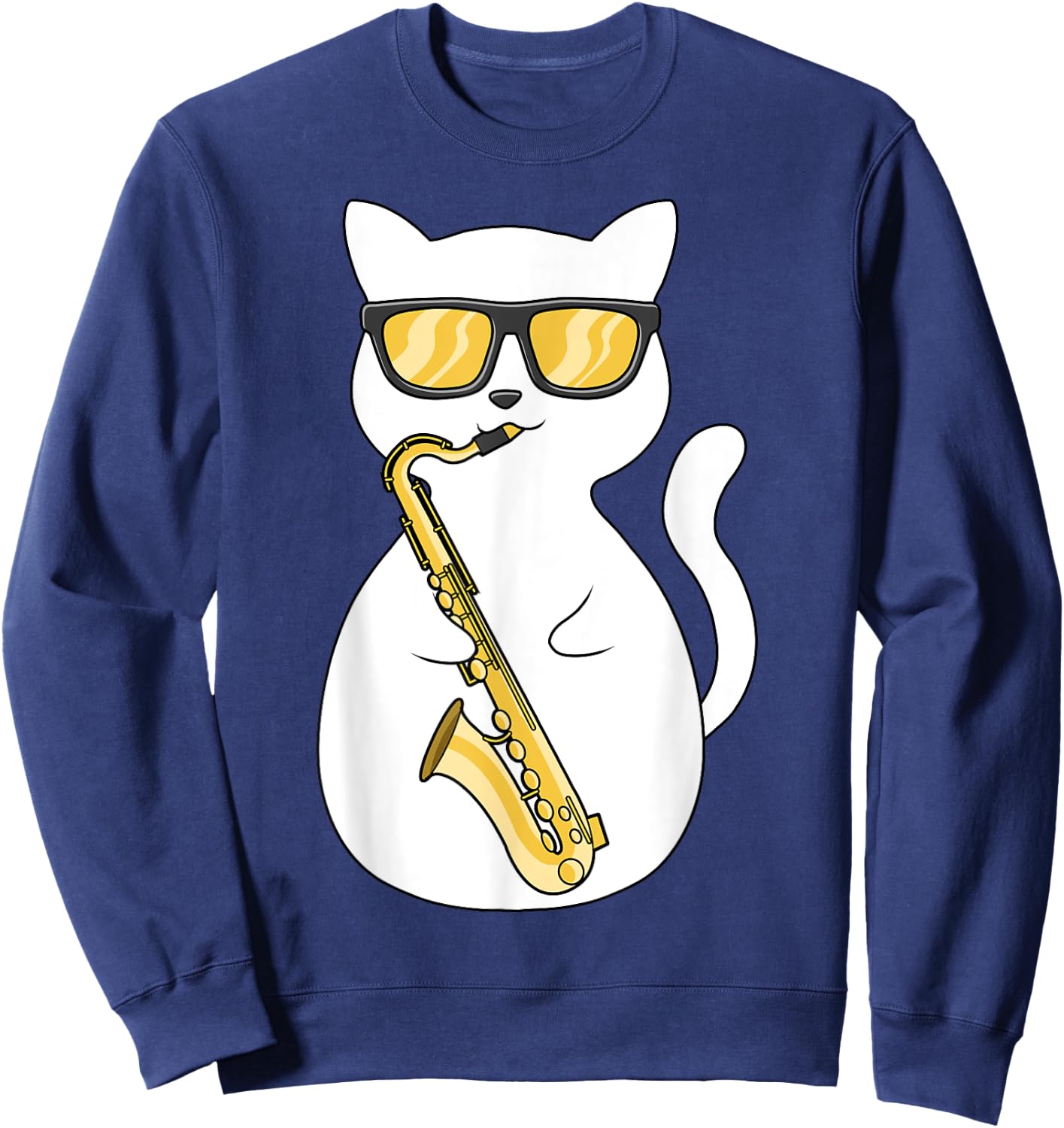 Saxophone Player Cat Lover Saxophonist Moon Jazz Musician Women Kids Sweatshirt - Sweatshirt | Navy