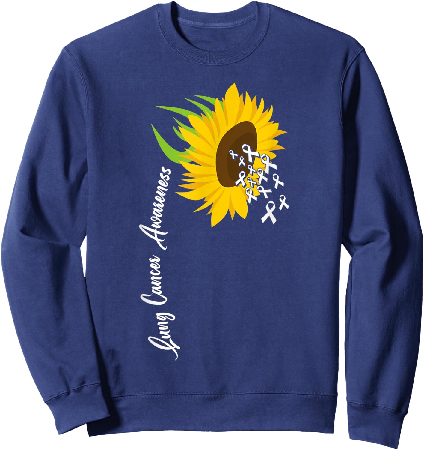Awesome White Ribbon Support Lung Cancer Awareness Sweatshirt - Sweatshirt | Navy