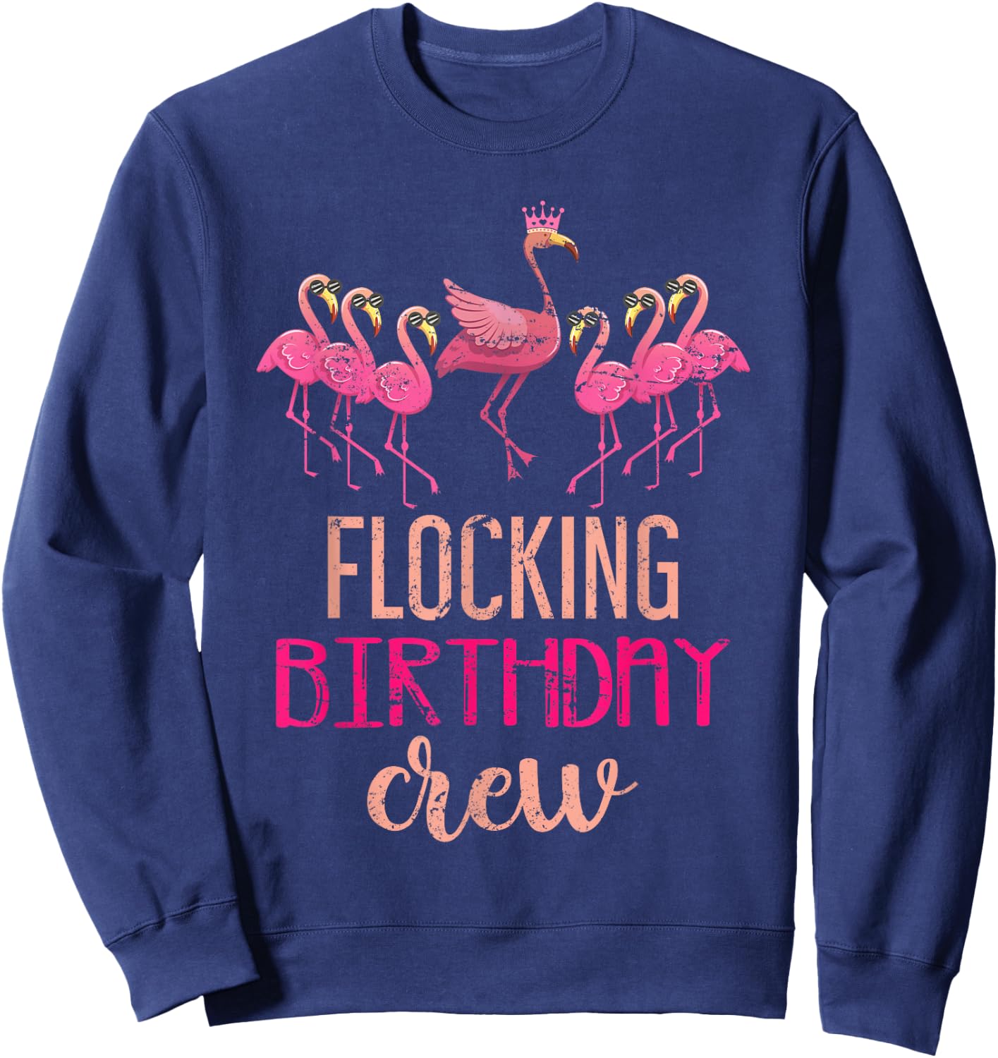 Flocking Birthday Crew Flamingo Sweatshirt - Sweatshirt | Navy