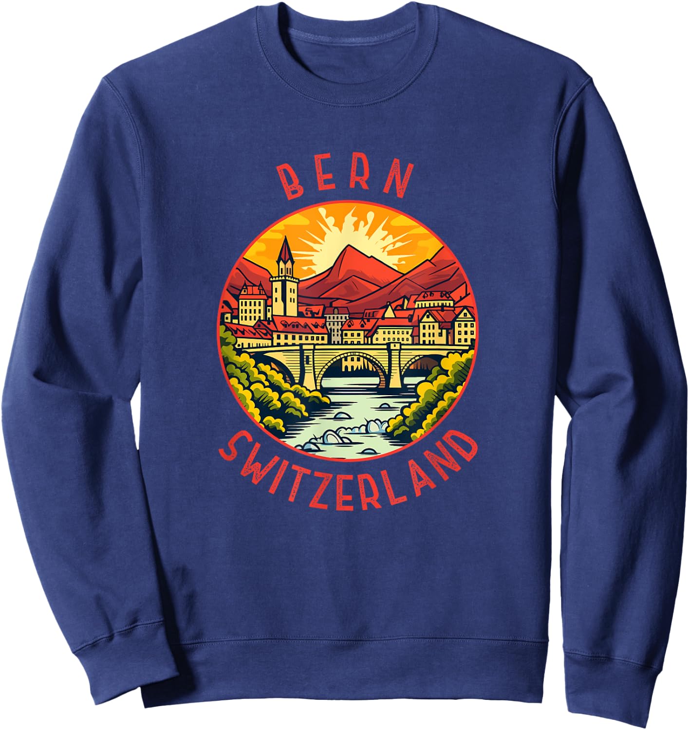 Bern Switzerland Retro Distressed Circle Sweatshirt - Sweatshirt | Navy
