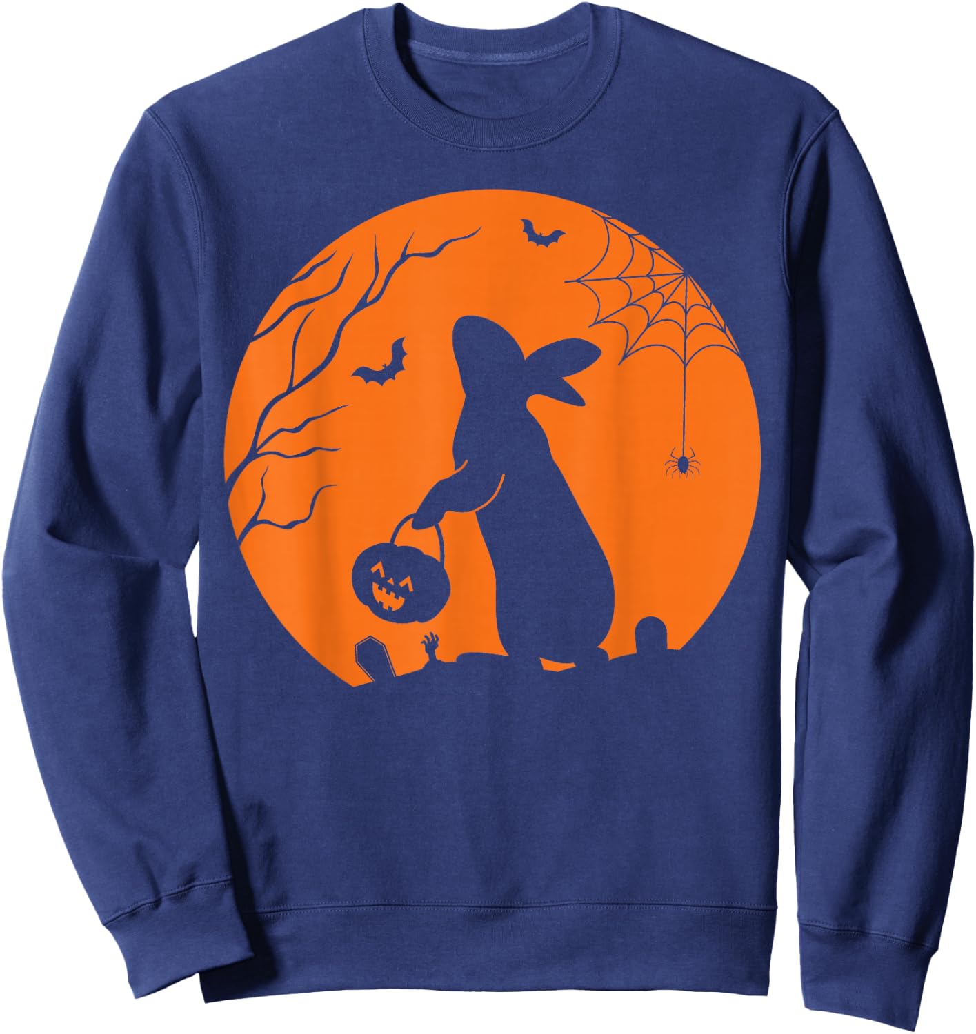 Rabbit Halloween Design Rabbit with Pumpkin Bunny Halloween Sweatshirt - Sweatshirt | Navy