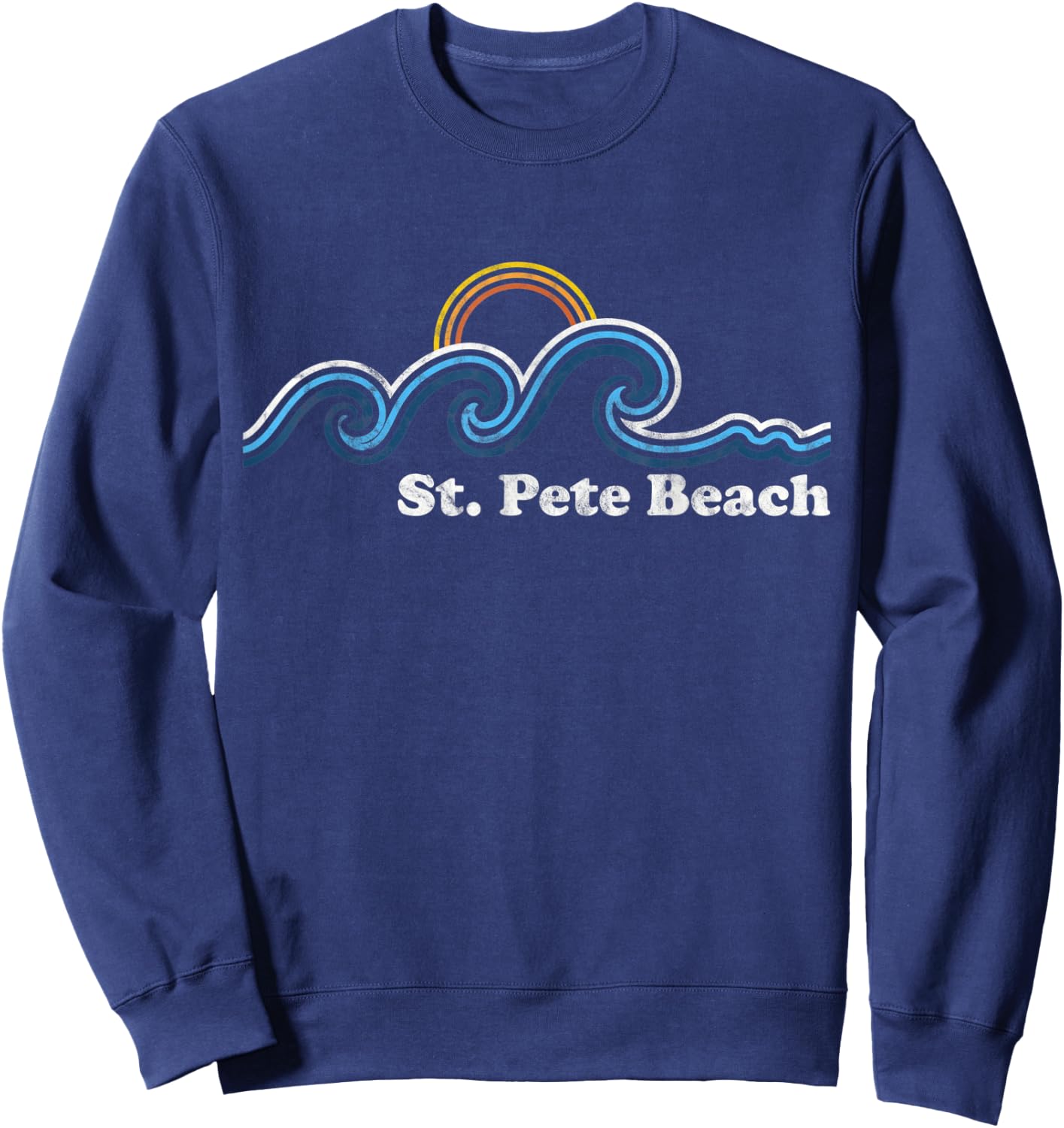 St. Pete Beach Florida FL Sufing Waves Sunset Beach Vintage Sweatshirt - Sweatshirt | Navy