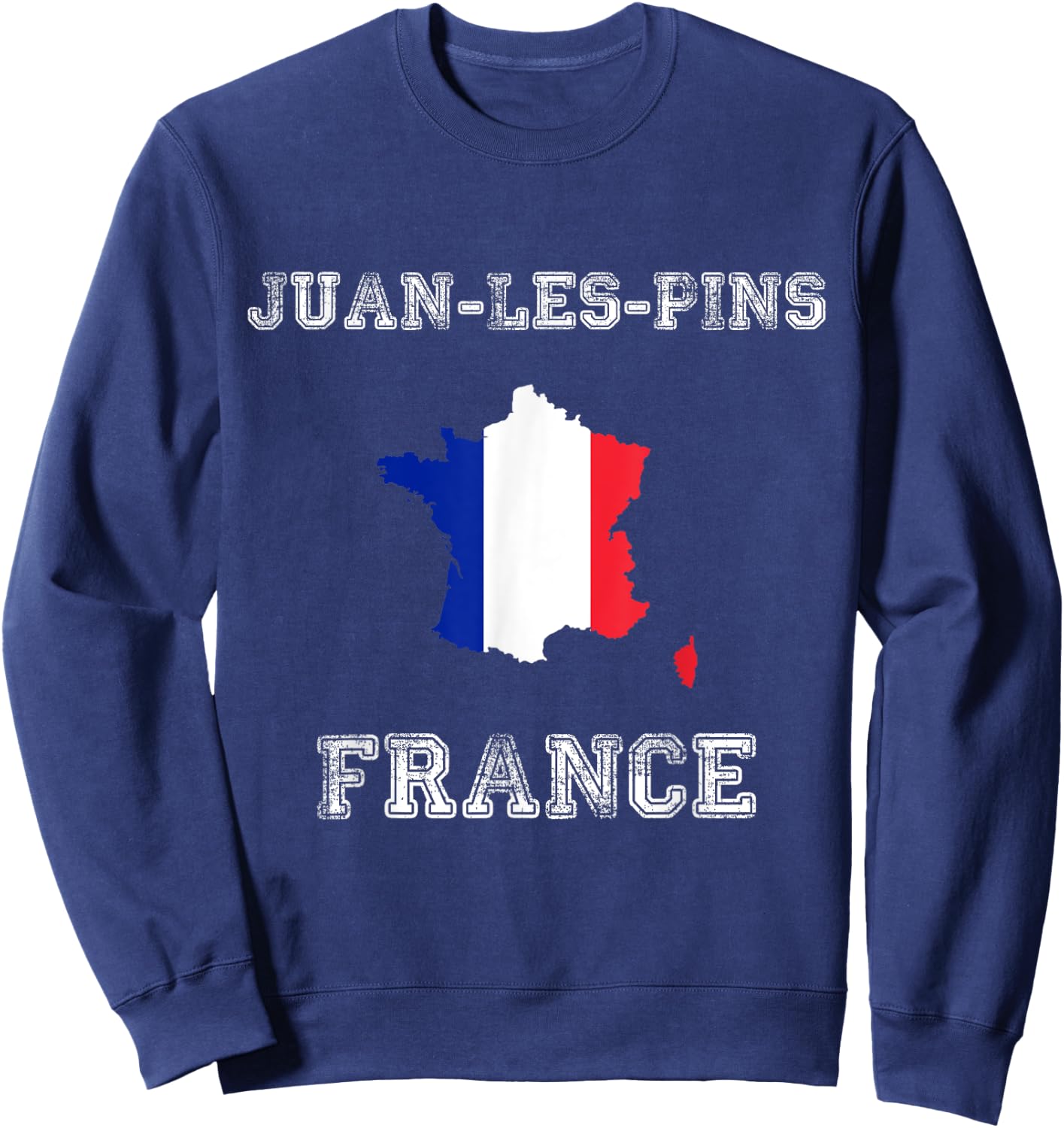 Retro Juan-les-Pins France Distressed France Flag Sweatshirt - Sweatshirt | Navy