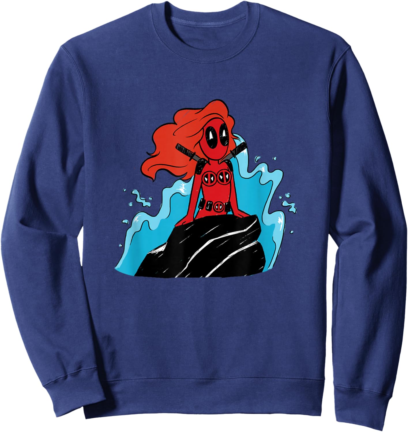 Marvel Deadpool & Wolverine Ariel The Little Mermaid Funny Sweatshirt - Sweatshirt | Navy