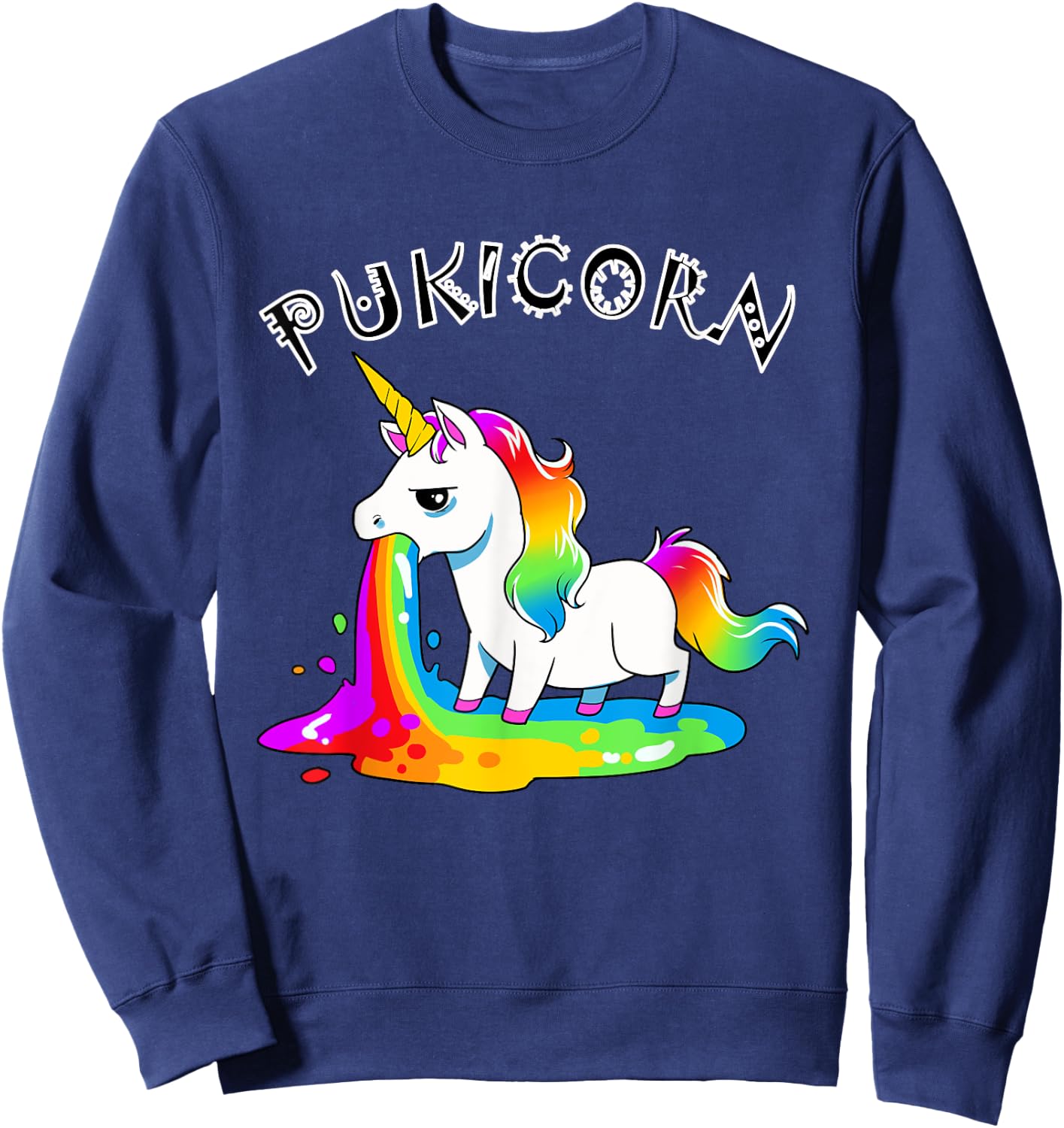 Funny Pukicorn Puke Unicorn Hurl Barf Unicorns Rainbow Vomit Sweatshirt - Sweatshirt | Navy