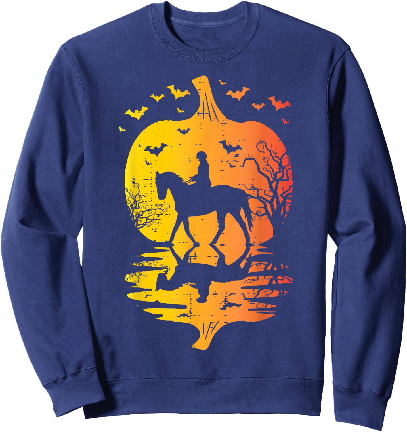 Halloween Horse Silhouette Pumpkin Vintage Costume Women Men Sweatshirt - Sweatshirt | Navy