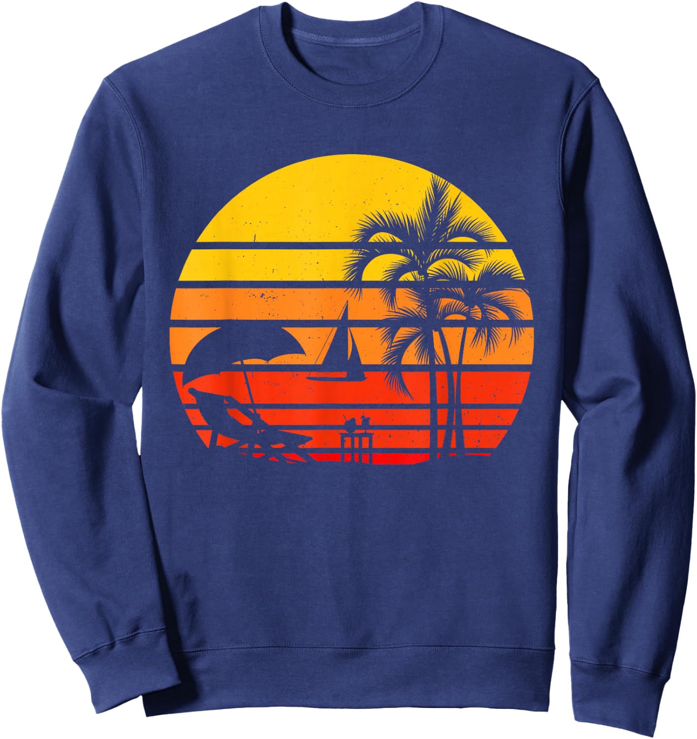 Retro Vintage Beach Sunset Palm Tree Tropical Beach Sweatshirt - Sweatshirt | Navy