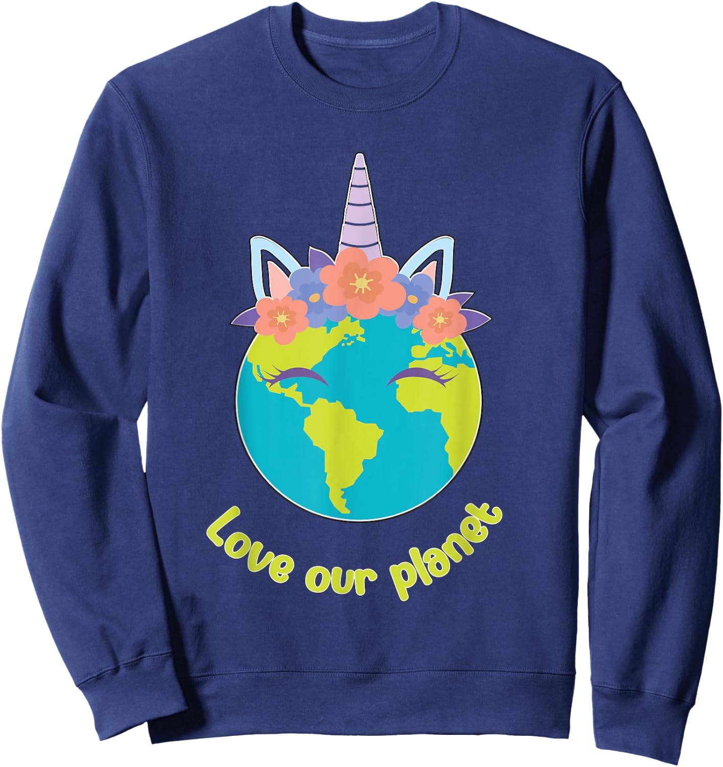 Boys Girl Earth Day 2025 Toddler Kids Unicorn Face Sweatshirt - Sweatshirt | Navy