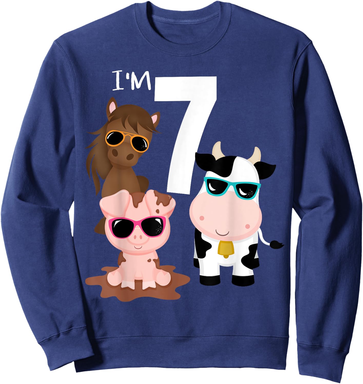 Cool Farm Animals 7th Birthday Party 7 Year Old Toddler Sweatshirt - Sweatshirt | Navy