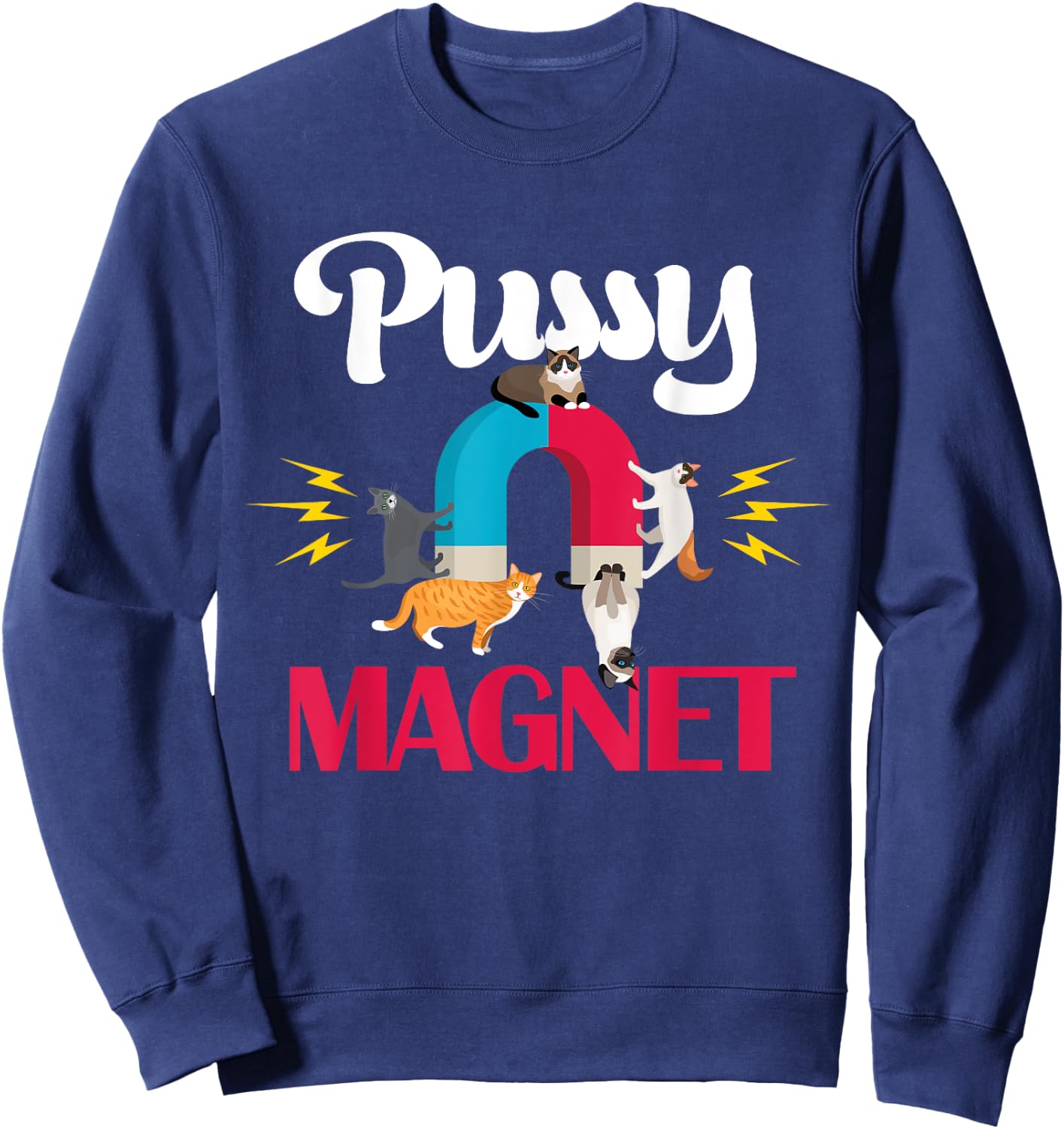 Cat Dad Pussy Magnet Adult Pun Funny Fur Dad Cat Lover Sweatshirt - Sweatshirt | Navy