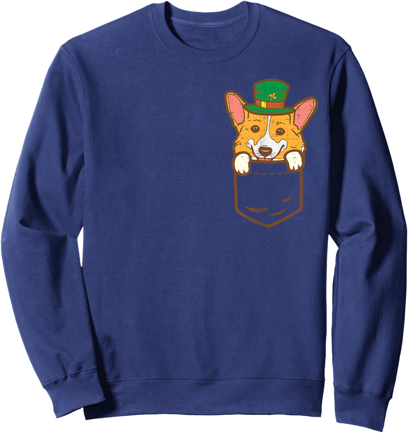 Leprechaun Welsh Corgi Pocket St Patricks Day Pet Dog Gift Sweatshirt - Sweatshirt | Navy