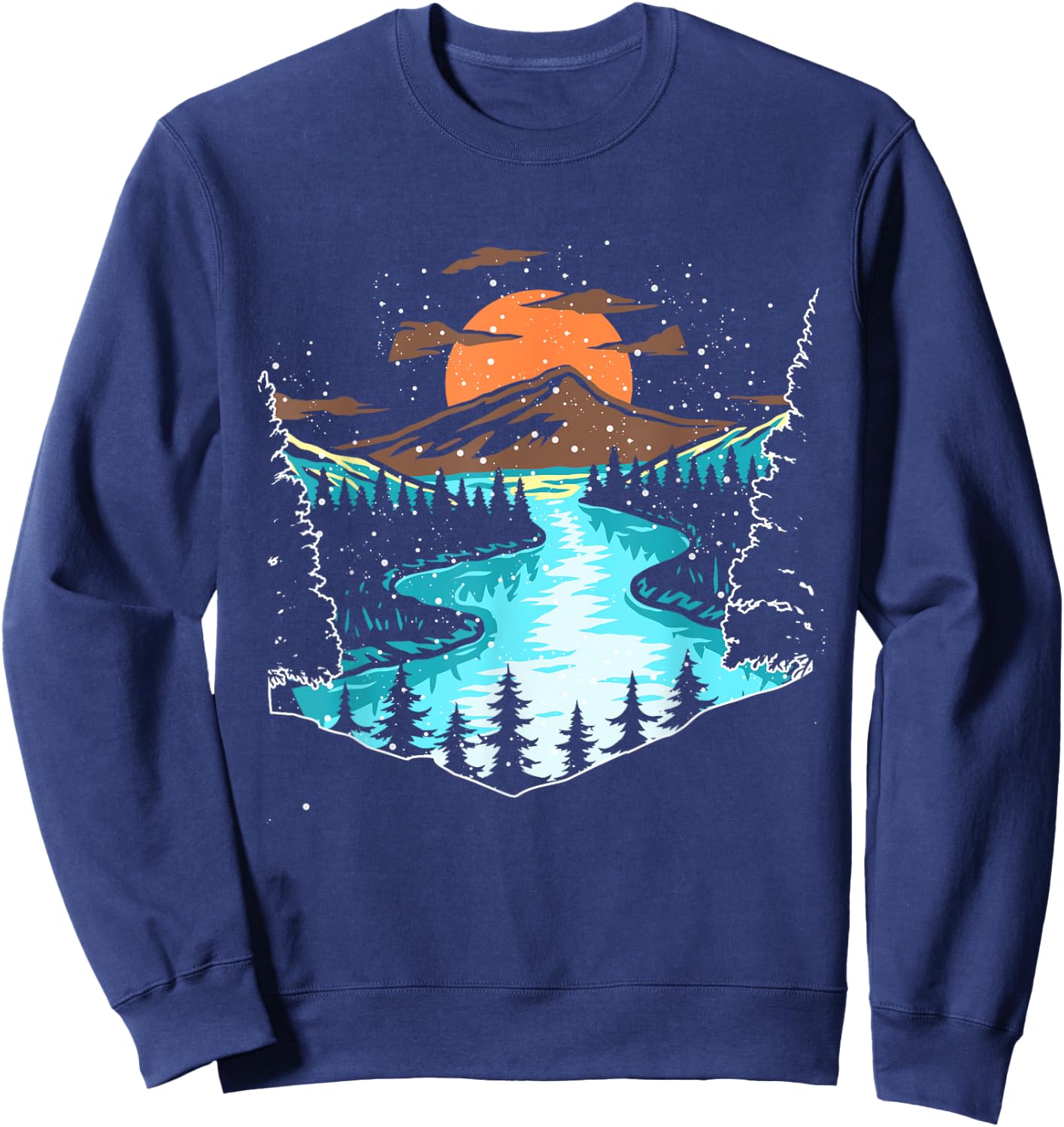 Wildlife Mountain River Outdoor Nature Full Moon Tree Forest Sweatshirt - Sweatshirt | Navy
