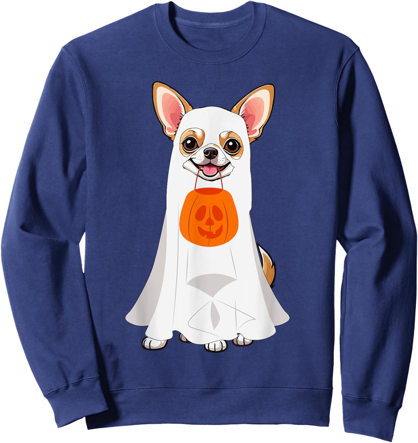 Chihuahua Ghost Pumpkin Halloween Fall Dog Lover Women Men Sweatshirt - Sweatshirt | Navy