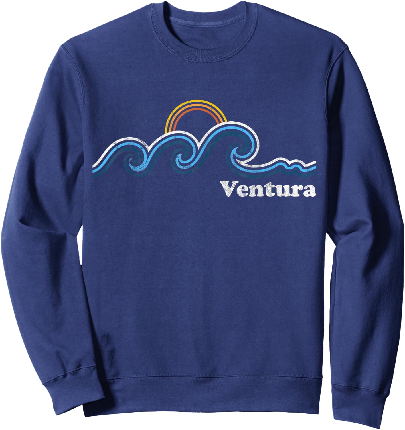 Ventura California CA Sufing Waves Sunset Vintage Sweatshirt - Sweatshirt | Navy