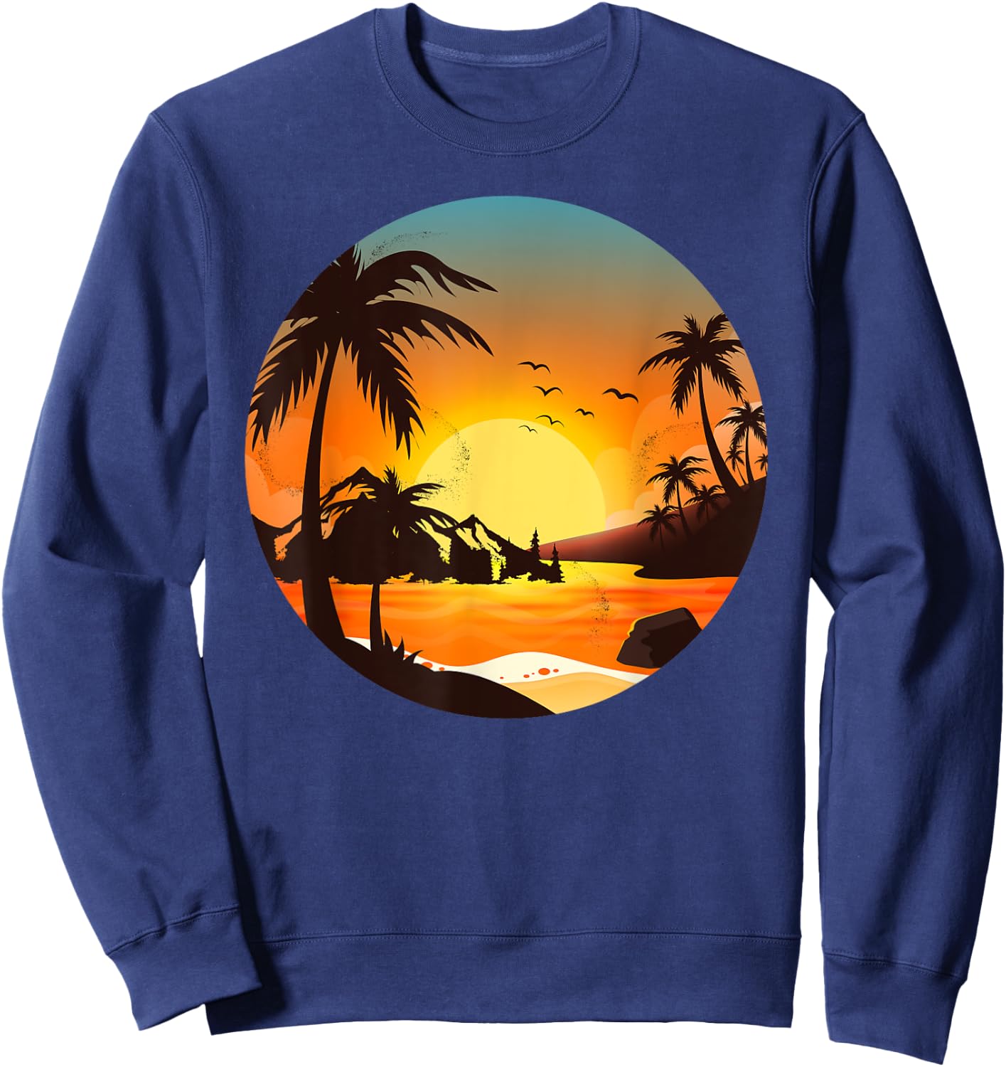 Tropical Sunset Mountains Beach Vacation Palm Trees Forest Women Girls Kids Sweatshirt - Sweatshirt | Navy
