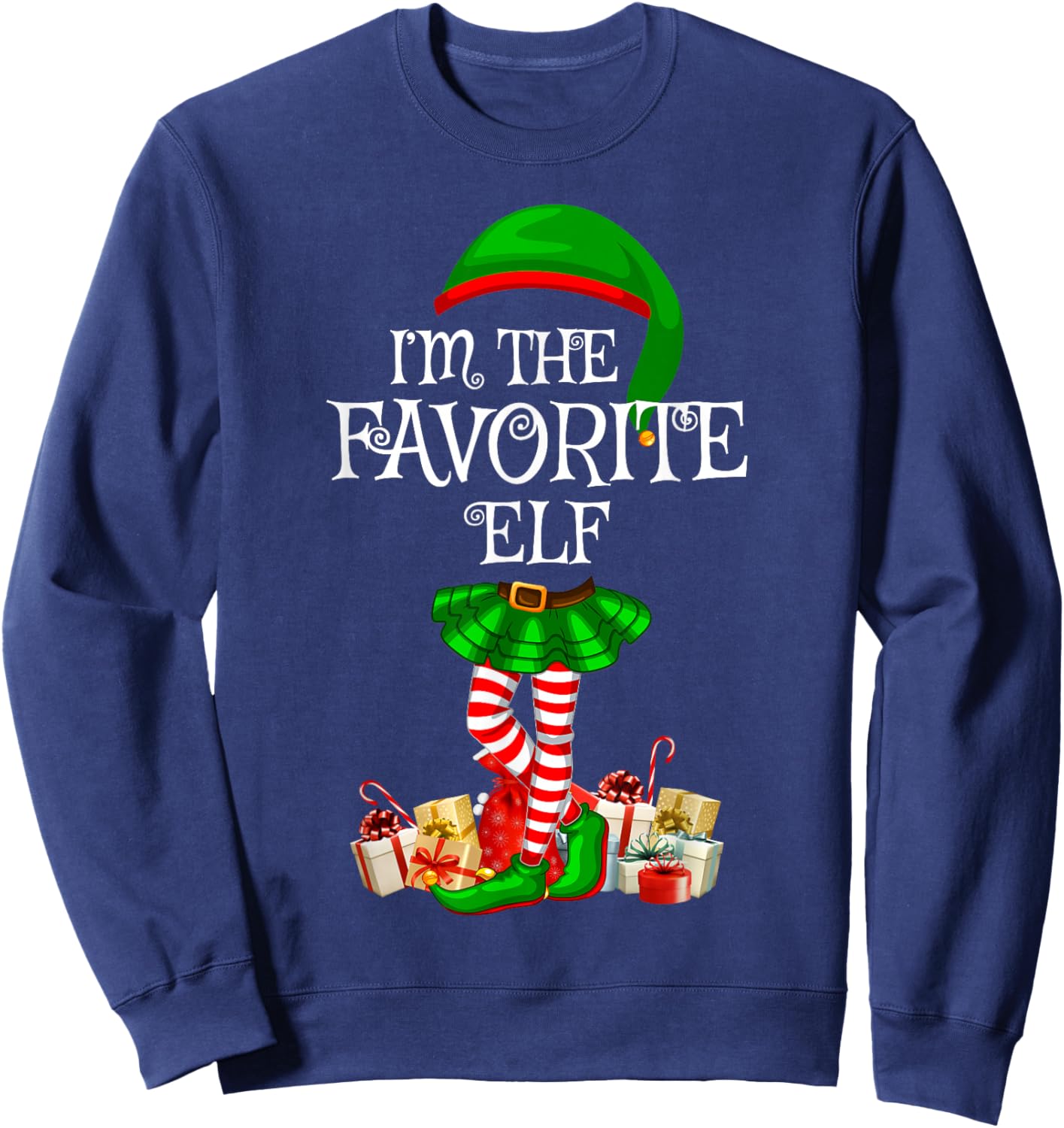 Matching Family Women Girls I'm The Favorite Elf Christmas Sweatshirt - Sweatshirt | Navy