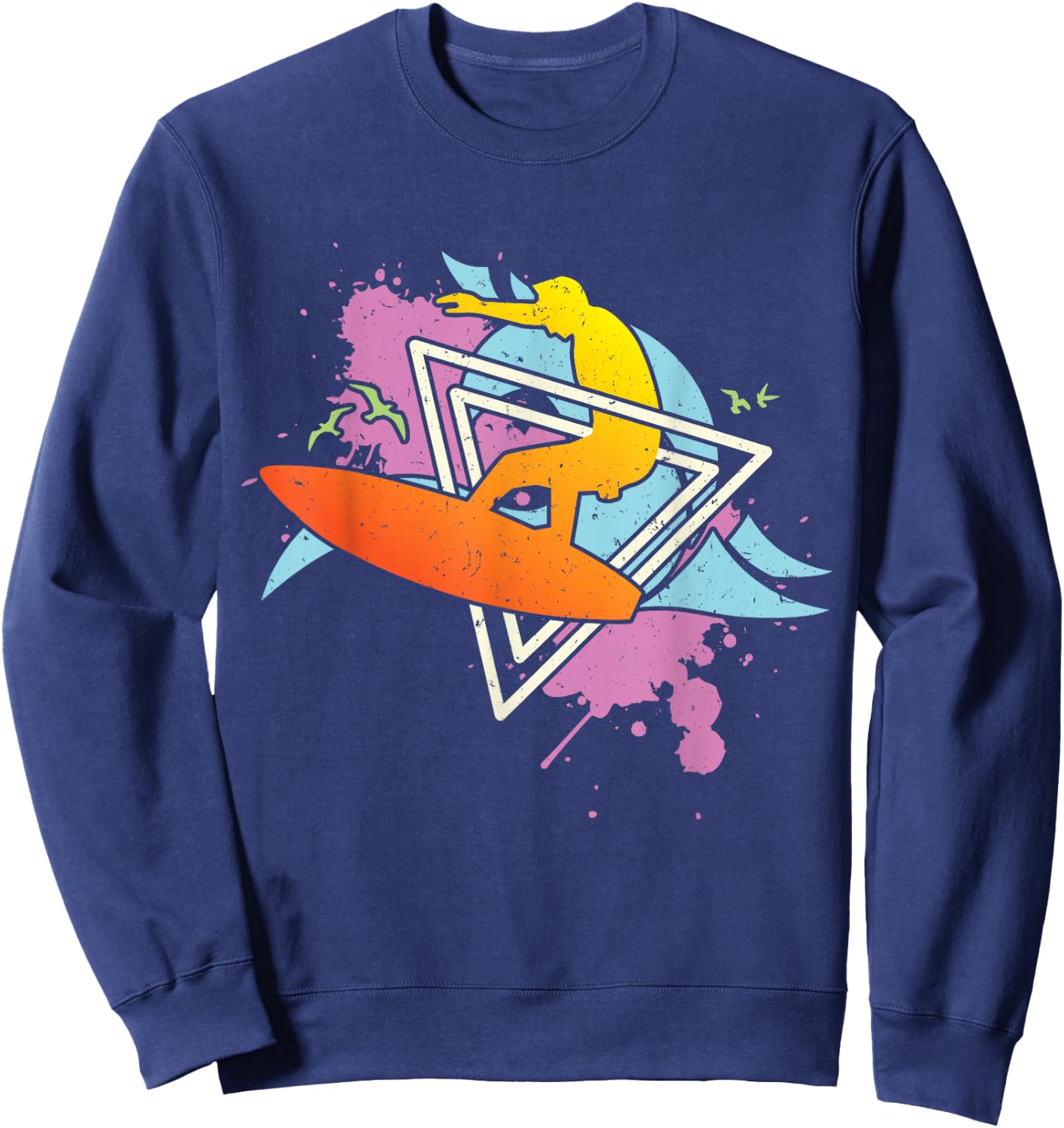 Surfer 80s 90s Vaporwave Surfboard Sweatshirt - Sweatshirt | Navy