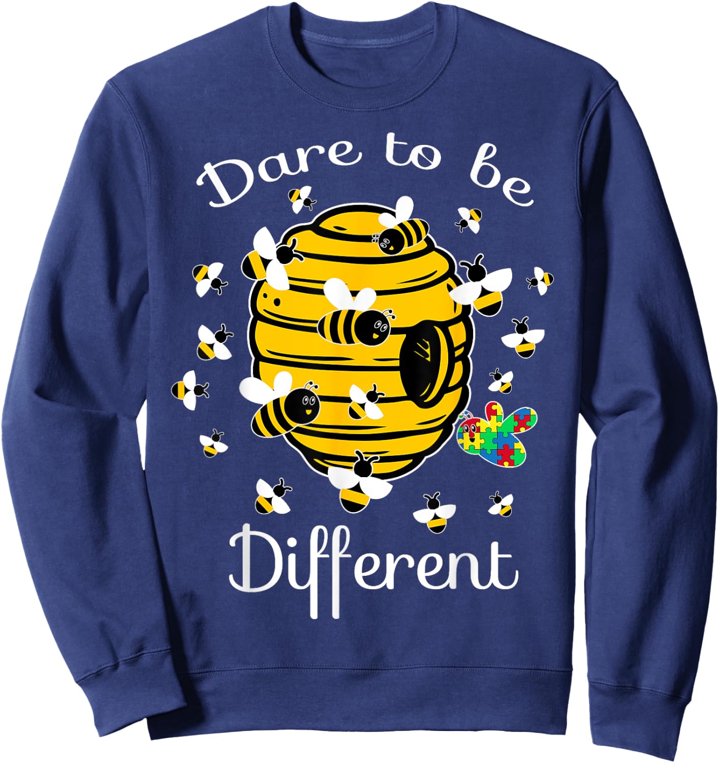 Dare To Be Different Bee Puzzle Cool Autism Awareness Gift Sweatshirt - Sweatshirt | Navy