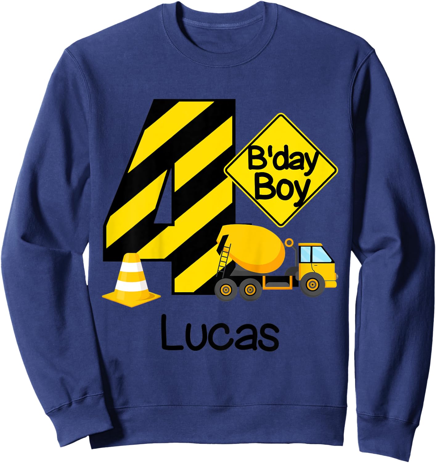 Kids Construction 4th Birthday Lucas Boys 4 Years Old Party Sweatshirt - Sweatshirt | Navy