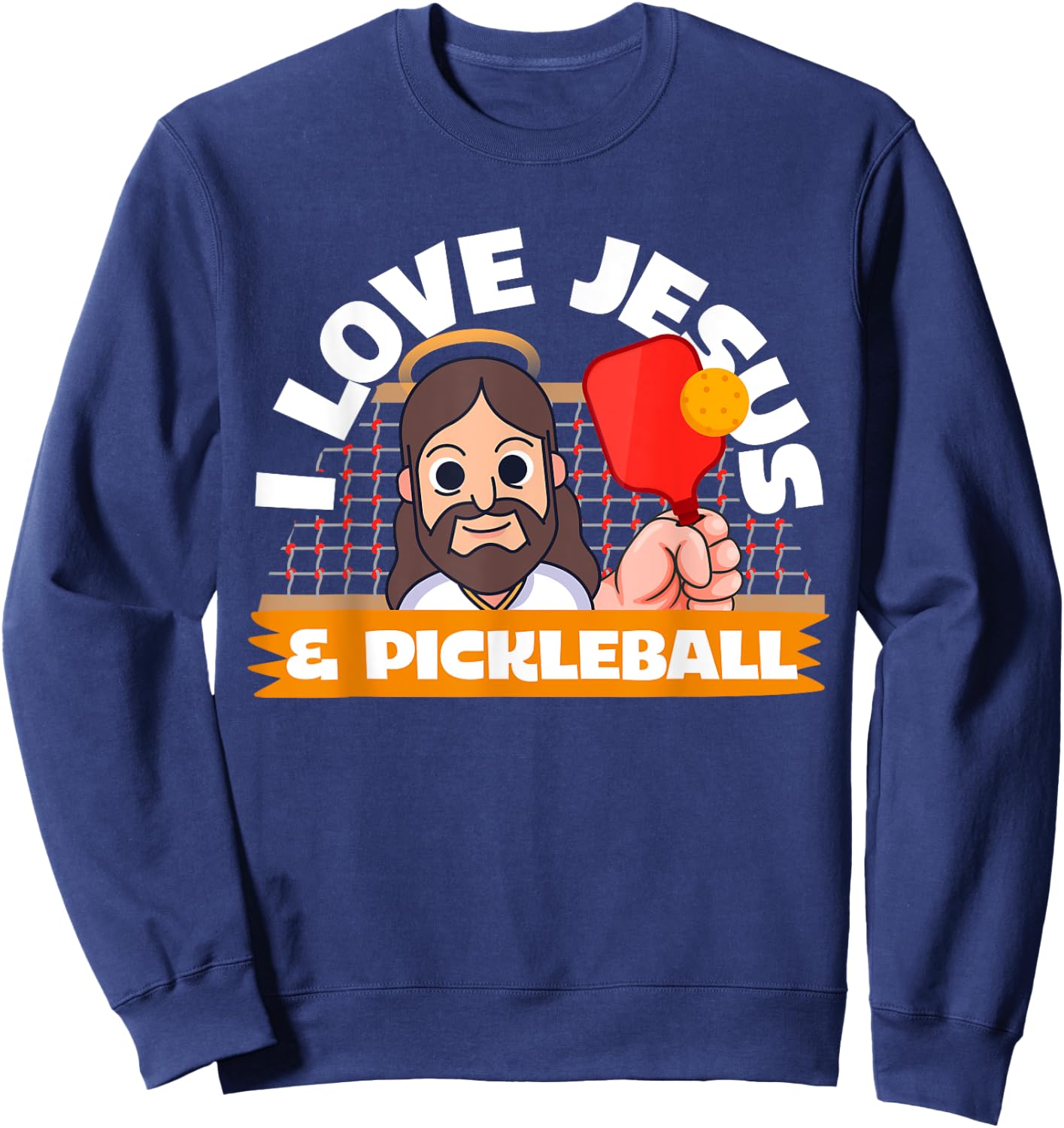 I Love Jesus & Pickleball Cartoon Fitness Workout Gift Sweatshirt - Sweatshirt | Navy