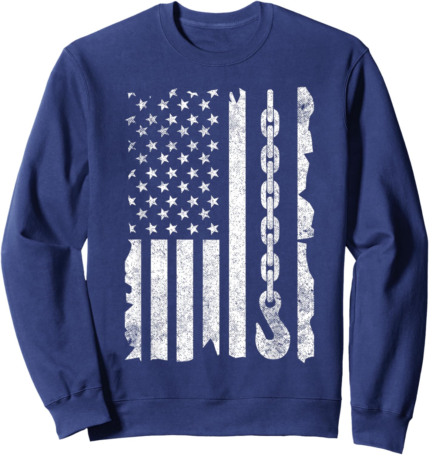 Funny Tow Truck Gift Men Women Cool US Flag Tow Truck Driver Sweatshirt - Sweatshirt | Navy