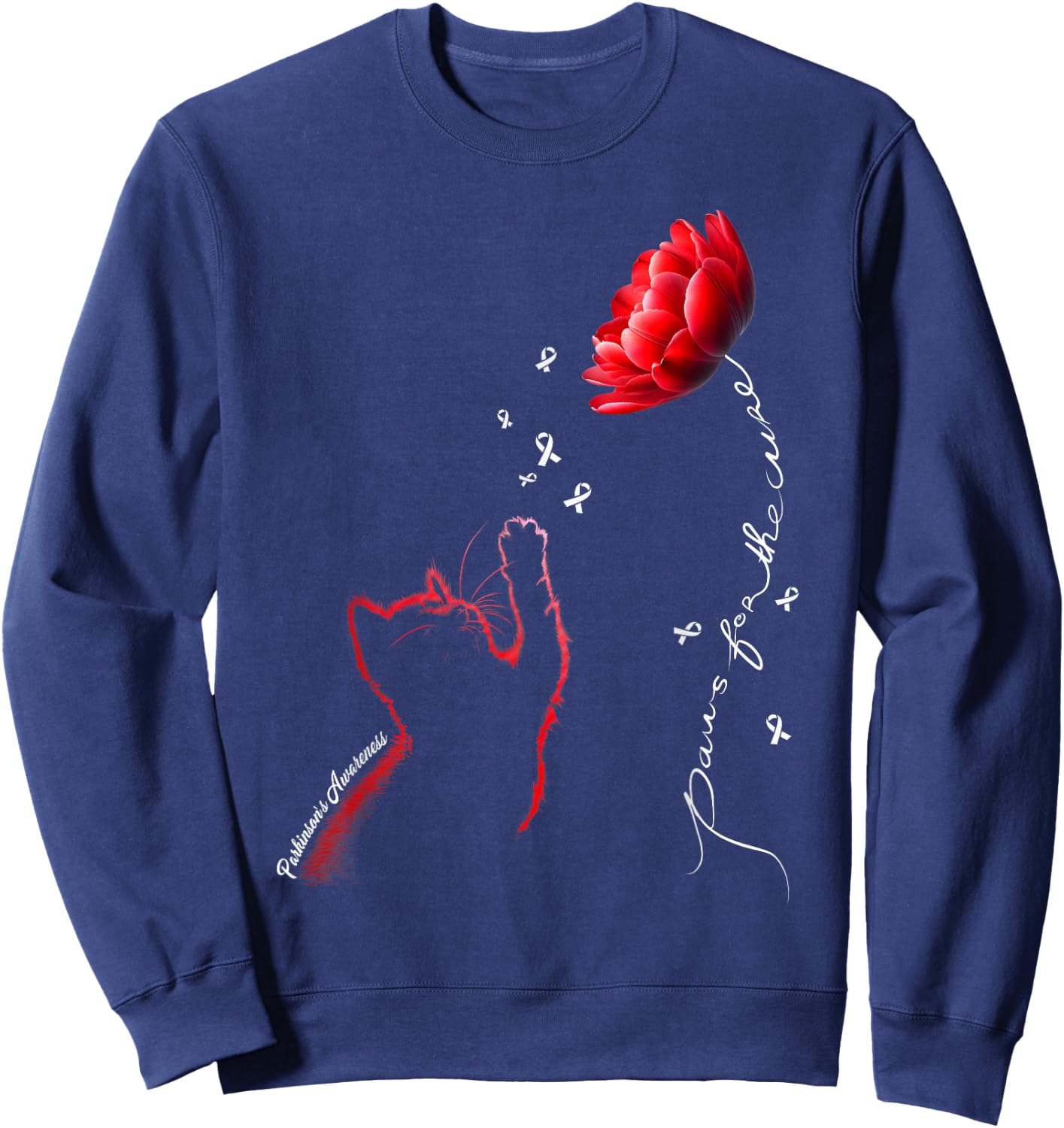 Red Tulip Cat Paws For The Cure Parkinson's Awareness Women Sweatshirt - Sweatshirt | Navy