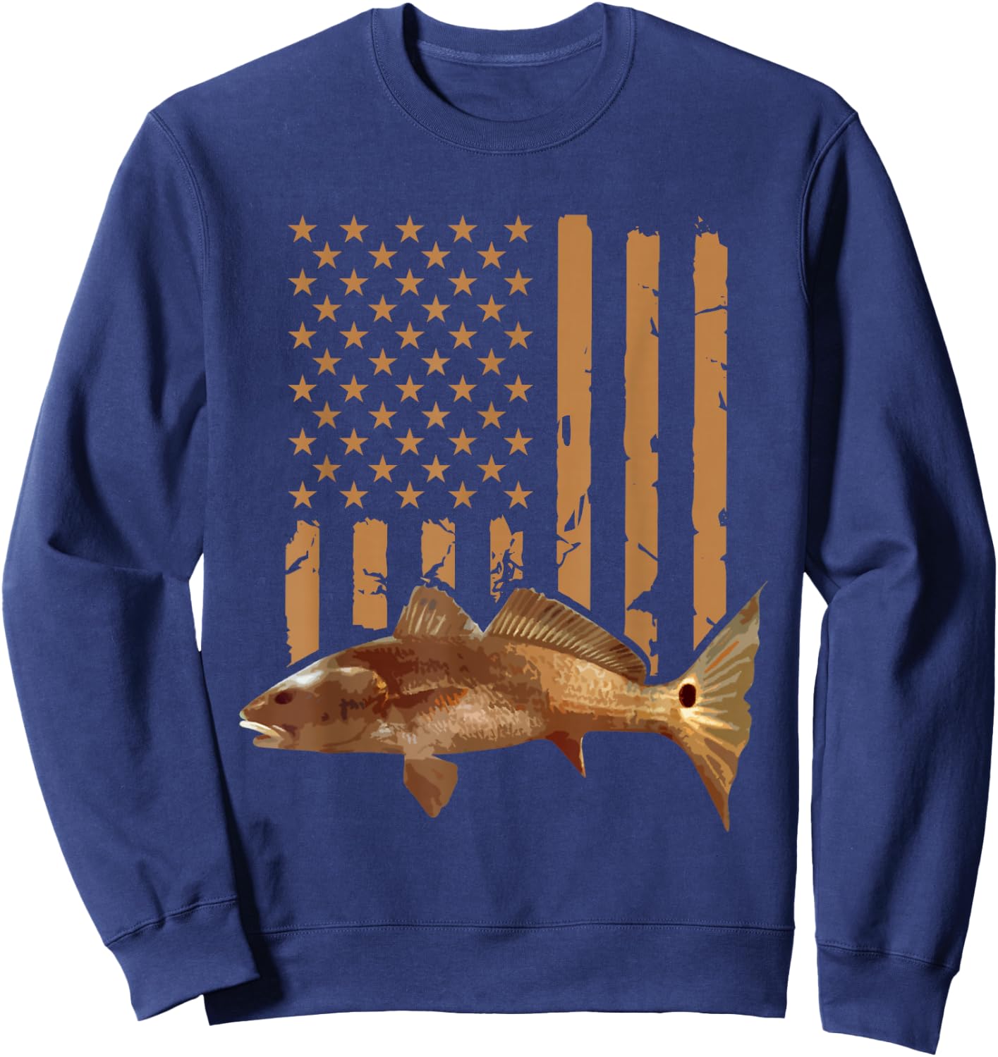 Redfish Fishing Red Drum Tailing USA American Flag Fisherman Sweatshirt - Sweatshirt | Navy