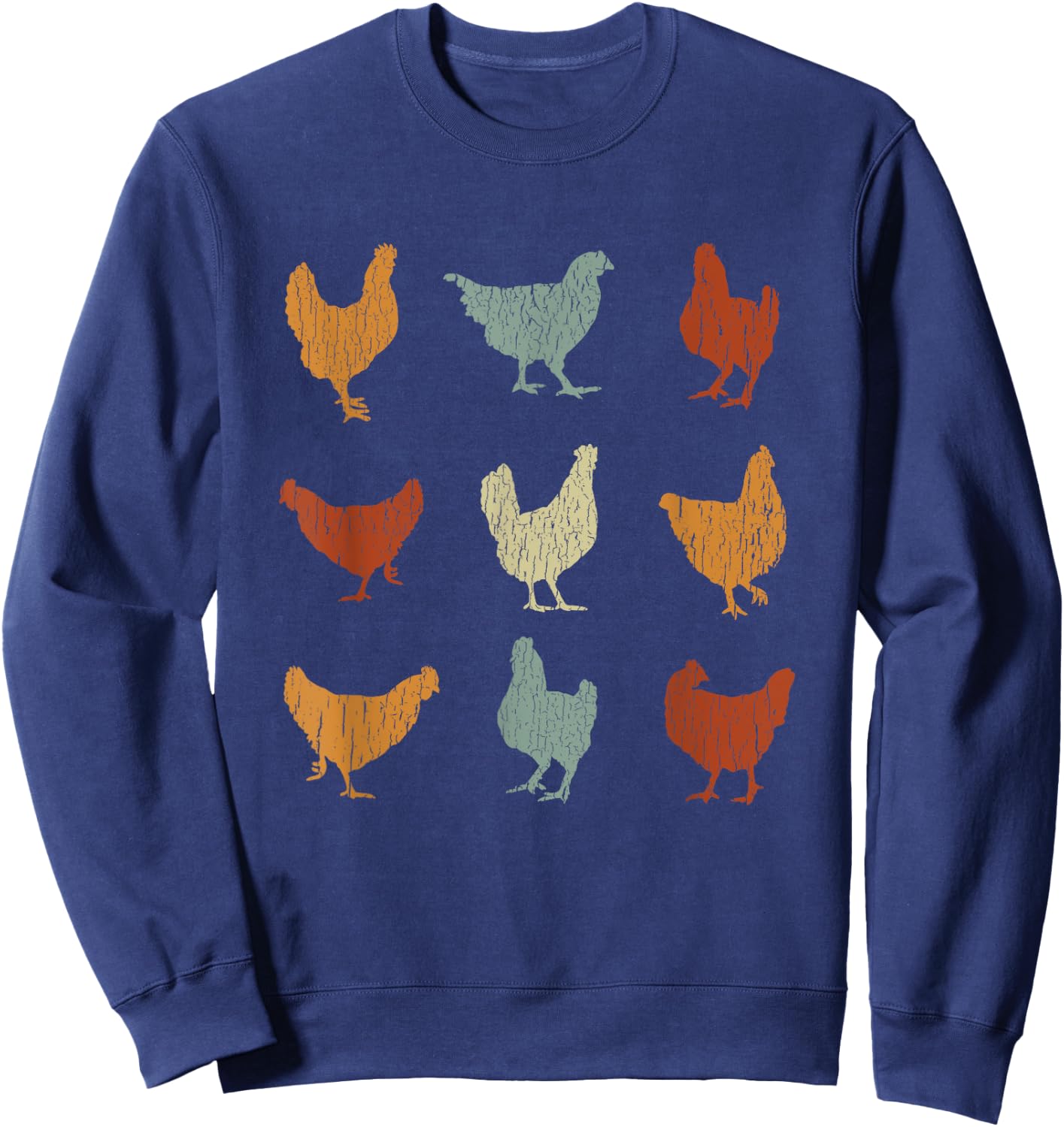 Cool Retro Domesticated Birds Animal Lover Outfit Vintage Chickens Funny Cute Farm Pet Owner Gift -Adults Black Small Classic Fit Short Sleeve Cotton Blend Chicken-Print Sweatshirt - Sweatshirt | Navy