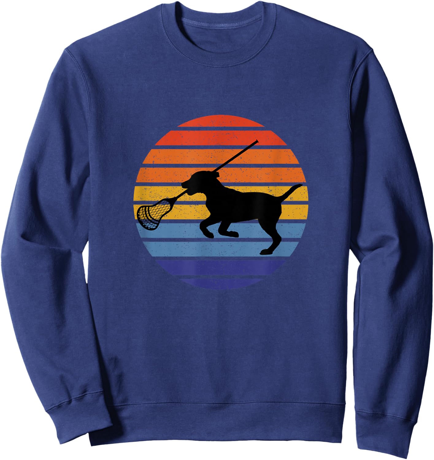 Lacrosse Dog Lover Silhouette, Retro Vintage Lax Sunset Women Kids Sweatshirt - Sweatshirt | Navy