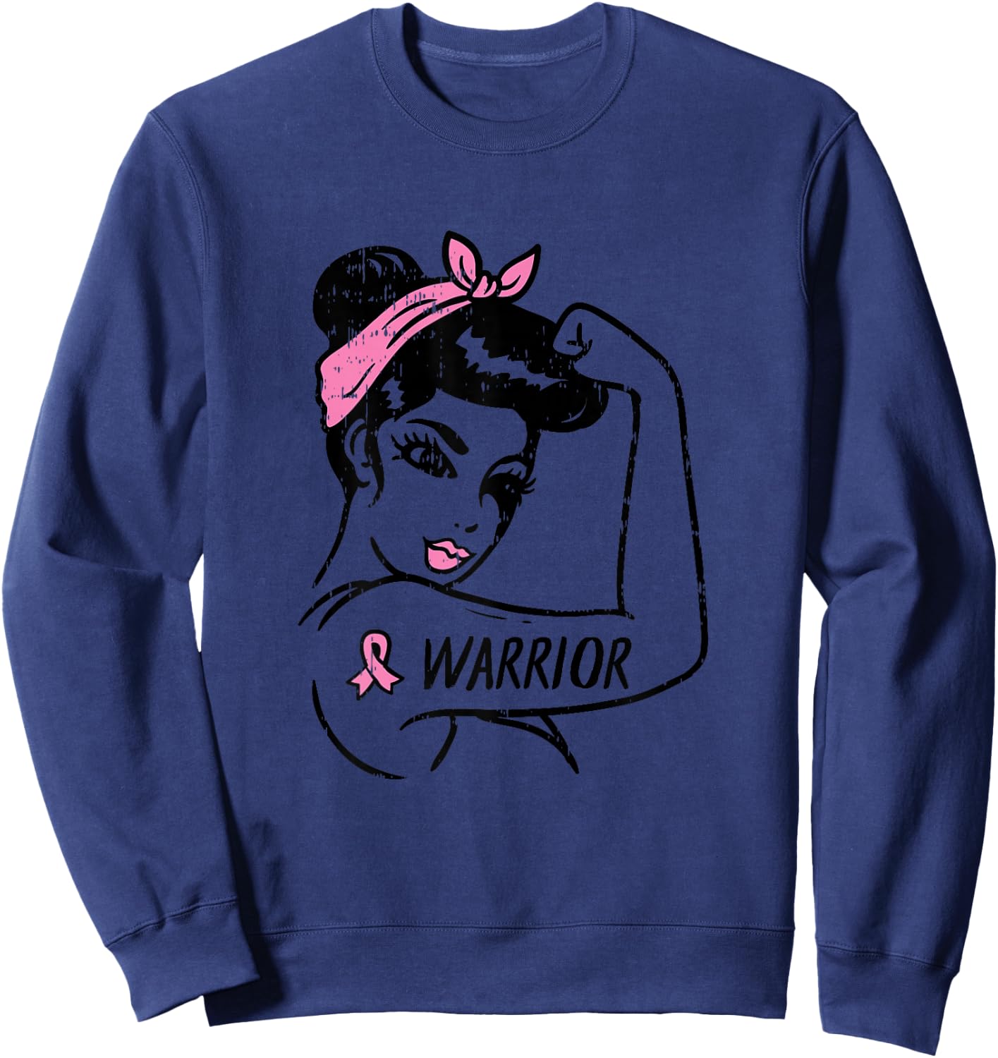 Fighting Breast Cancer Warrior Rosie Riveter Pink Women Sweatshirt - Sweatshirt | Navy