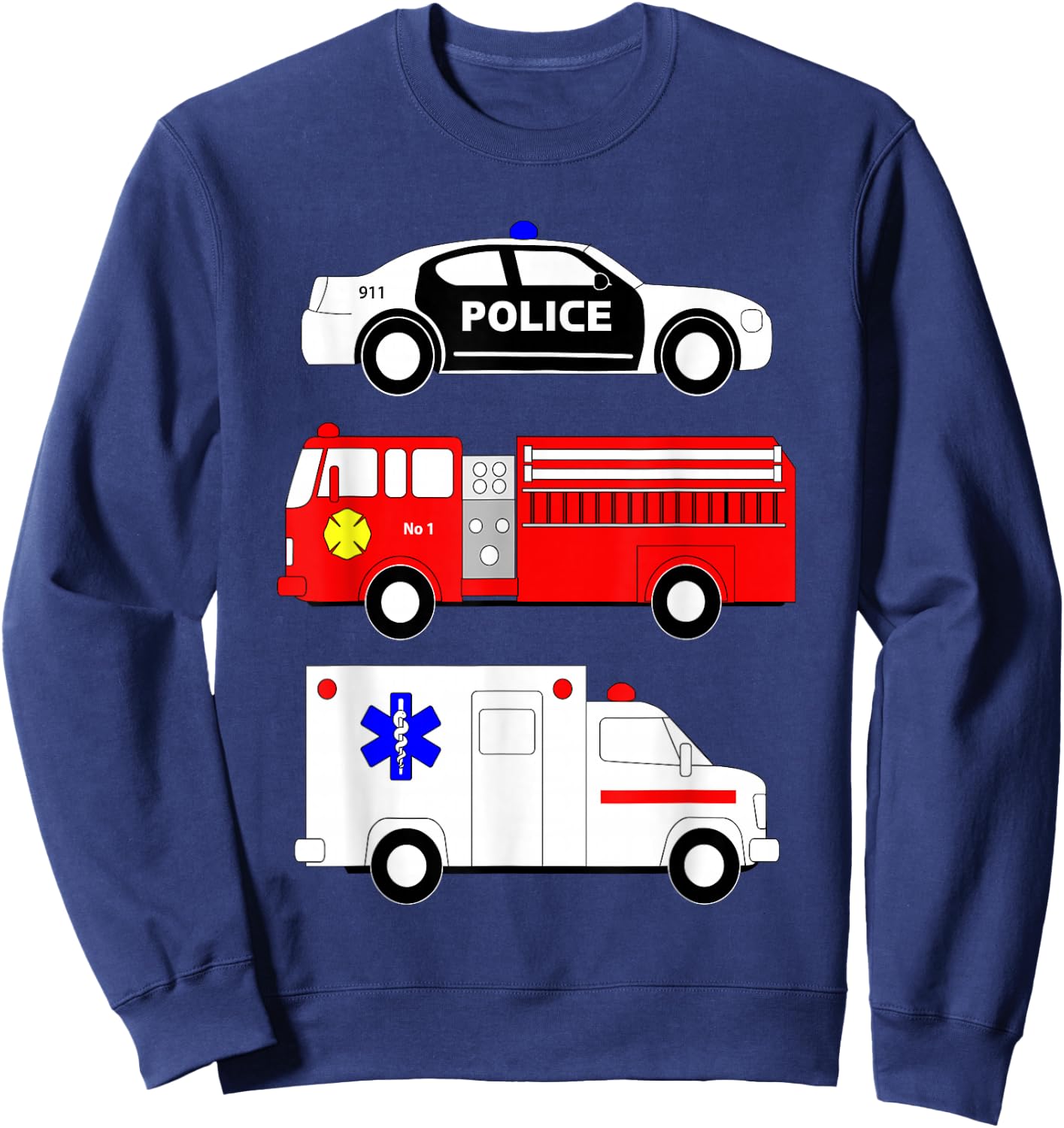 Police Car Fire Truck Ambulance First Responders Design Sweatshirt - Sweatshirt | Navy