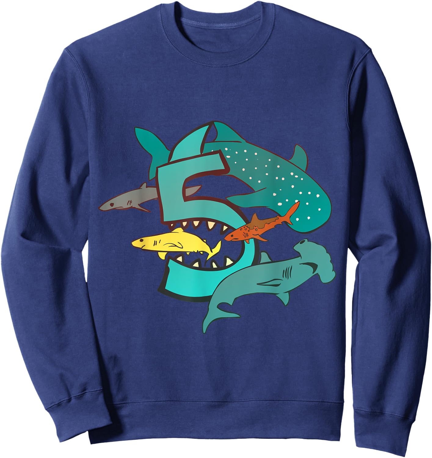Shark 5th Birthday 5 Year Old Birthday Kids Boys Girls Sweatshirt - Sweatshirt | Navy