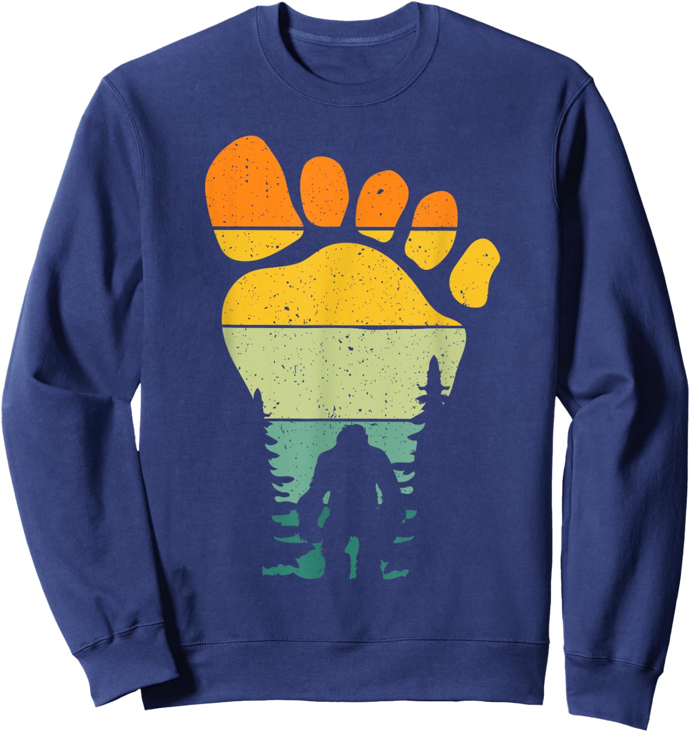 Funny Retro Bigfoot Sasquatch Believer Vintage Footprint Sweatshirt - Sweatshirt | Navy
