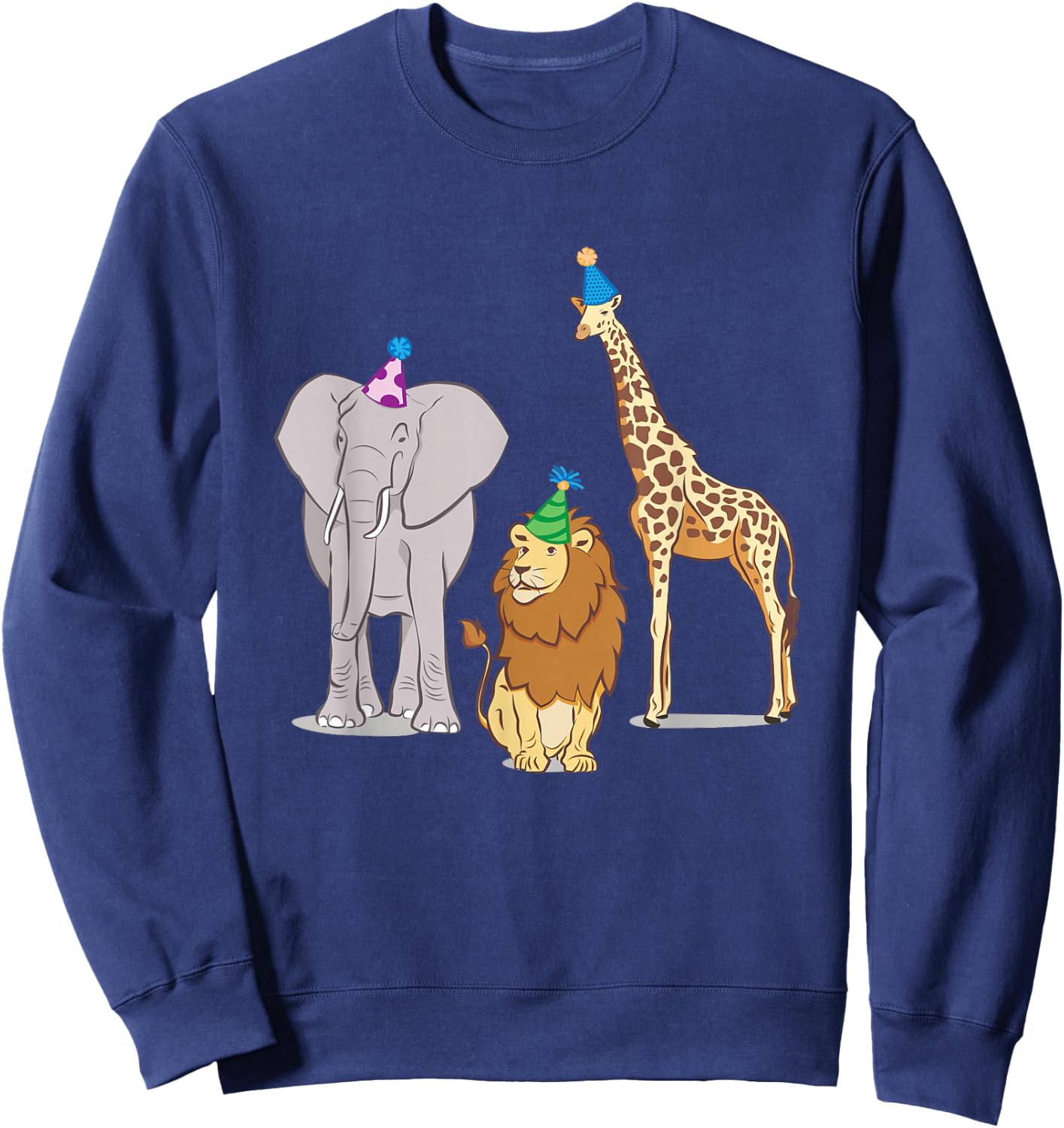 Party Animal Theme! Elephant, Giraffe & Lion! Sweatshirt - Sweatshirt | Navy
