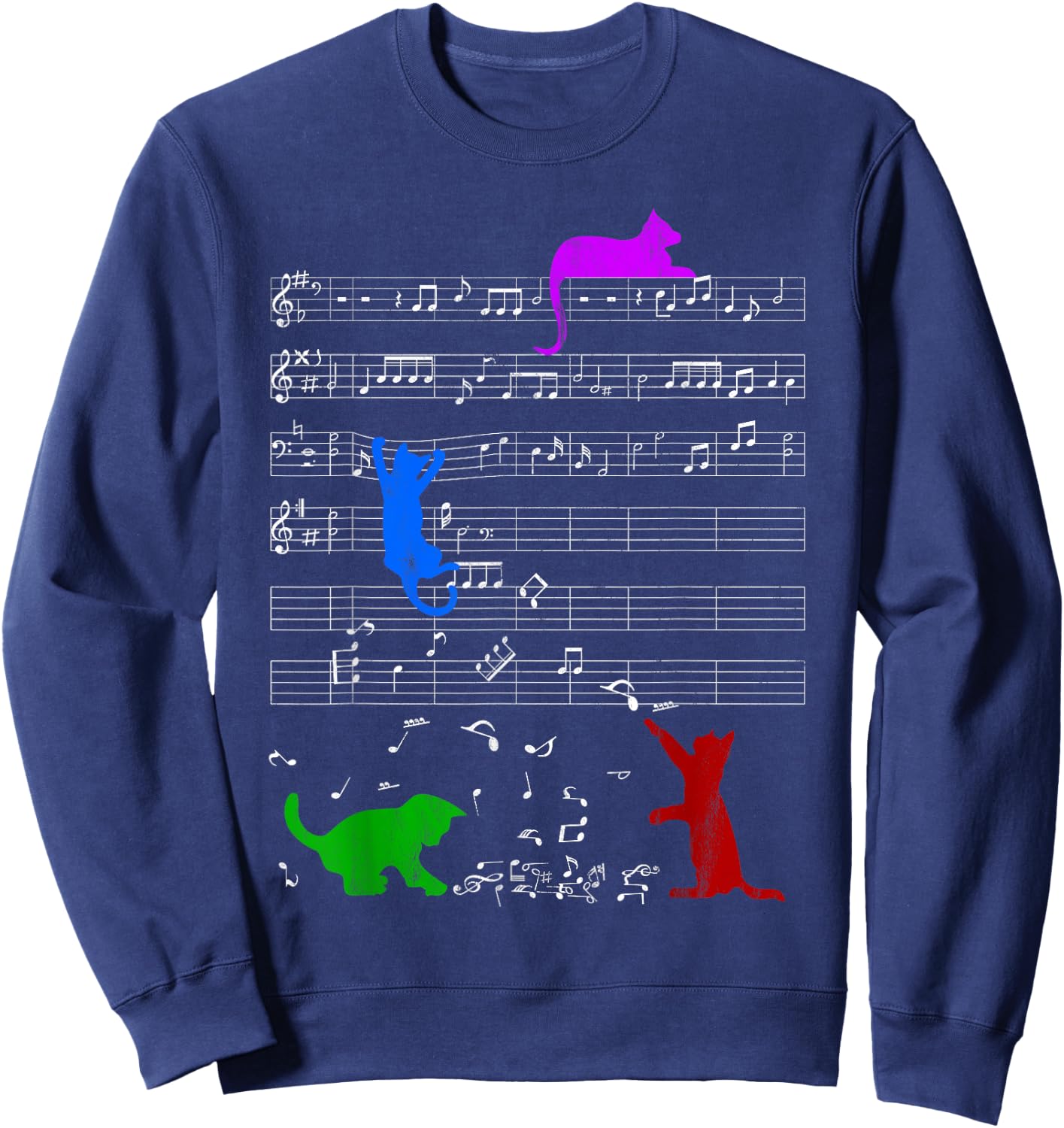 Cute Colored Cats Music Notes Musician Clef Piano Sweatshirt - Sweatshirt | Navy