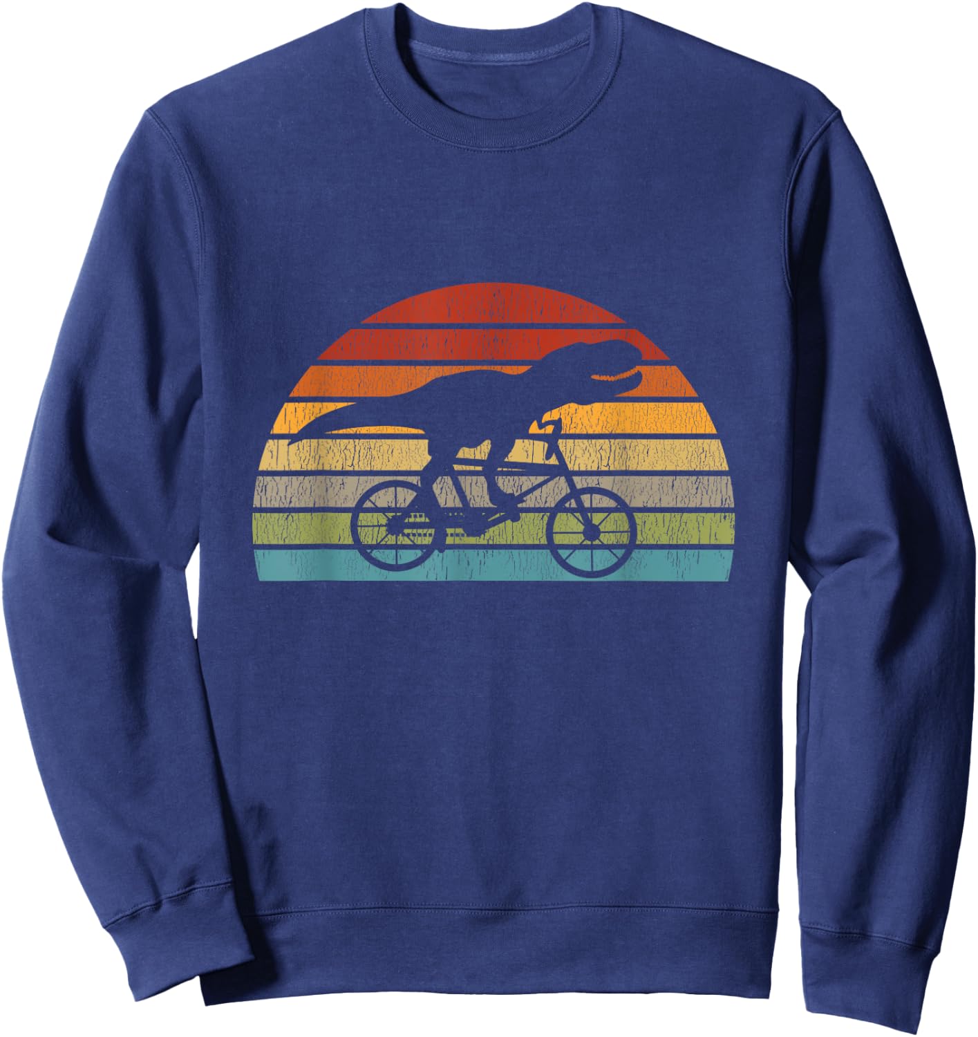 T Rex Dinosaur on a Bicycle bike cycling retro funny biking Sweatshirt - Sweatshirt | Navy