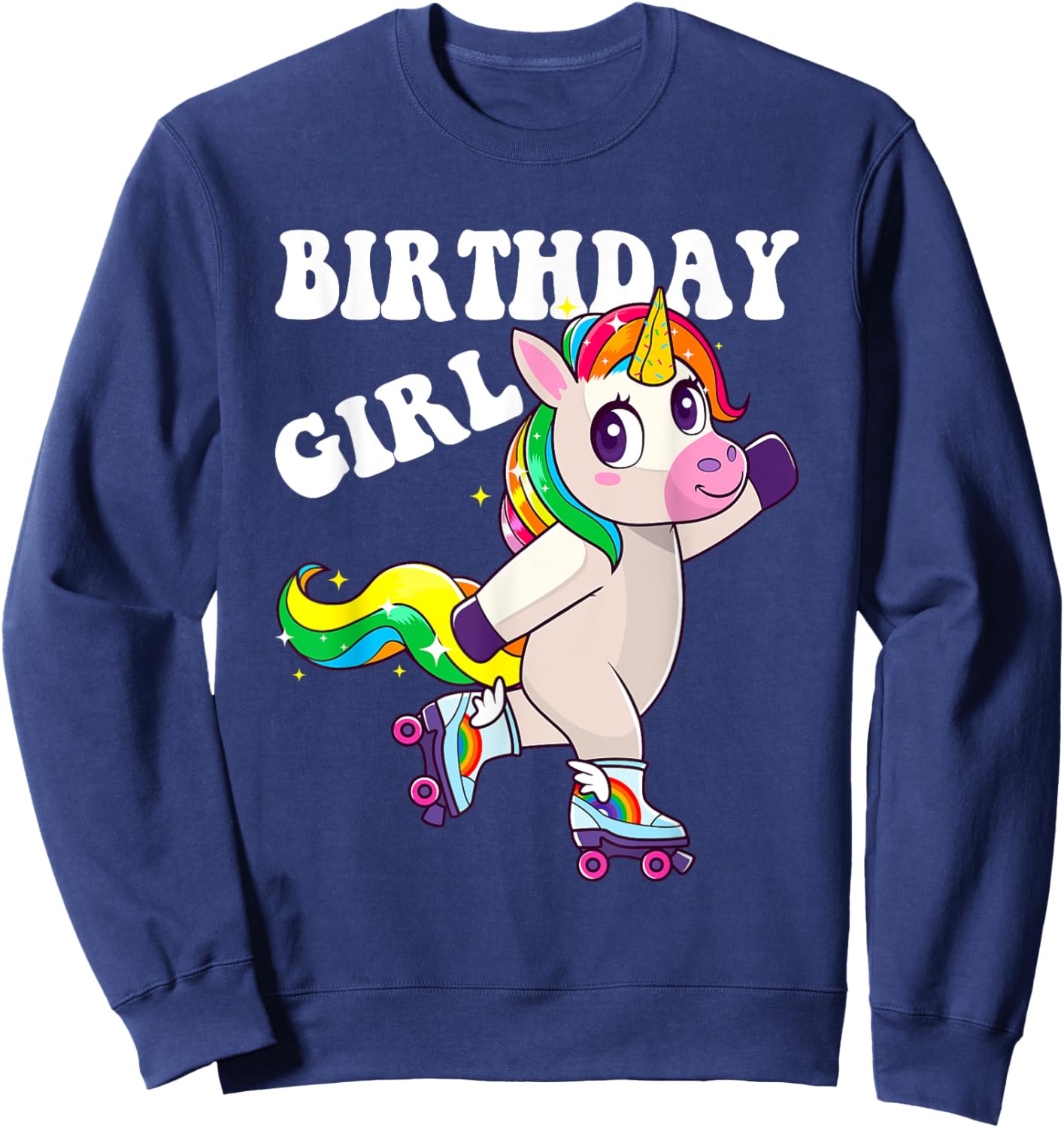 Roller Girl Unicorn Retro Birthday Rolling Skates Girls Kids Sweatshirt - Sweatshirt | Navy