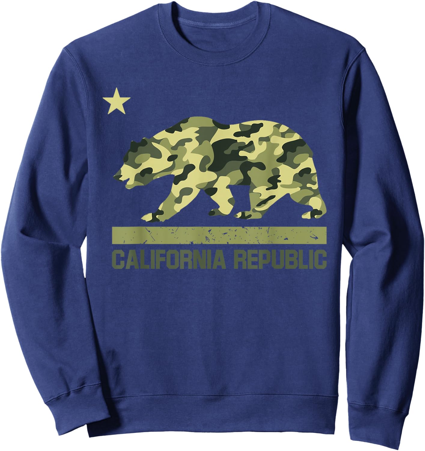 California Republic Flag Camo Bear Star Camouflage LA Cali Sweatshirt - Sweatshirt | Navy